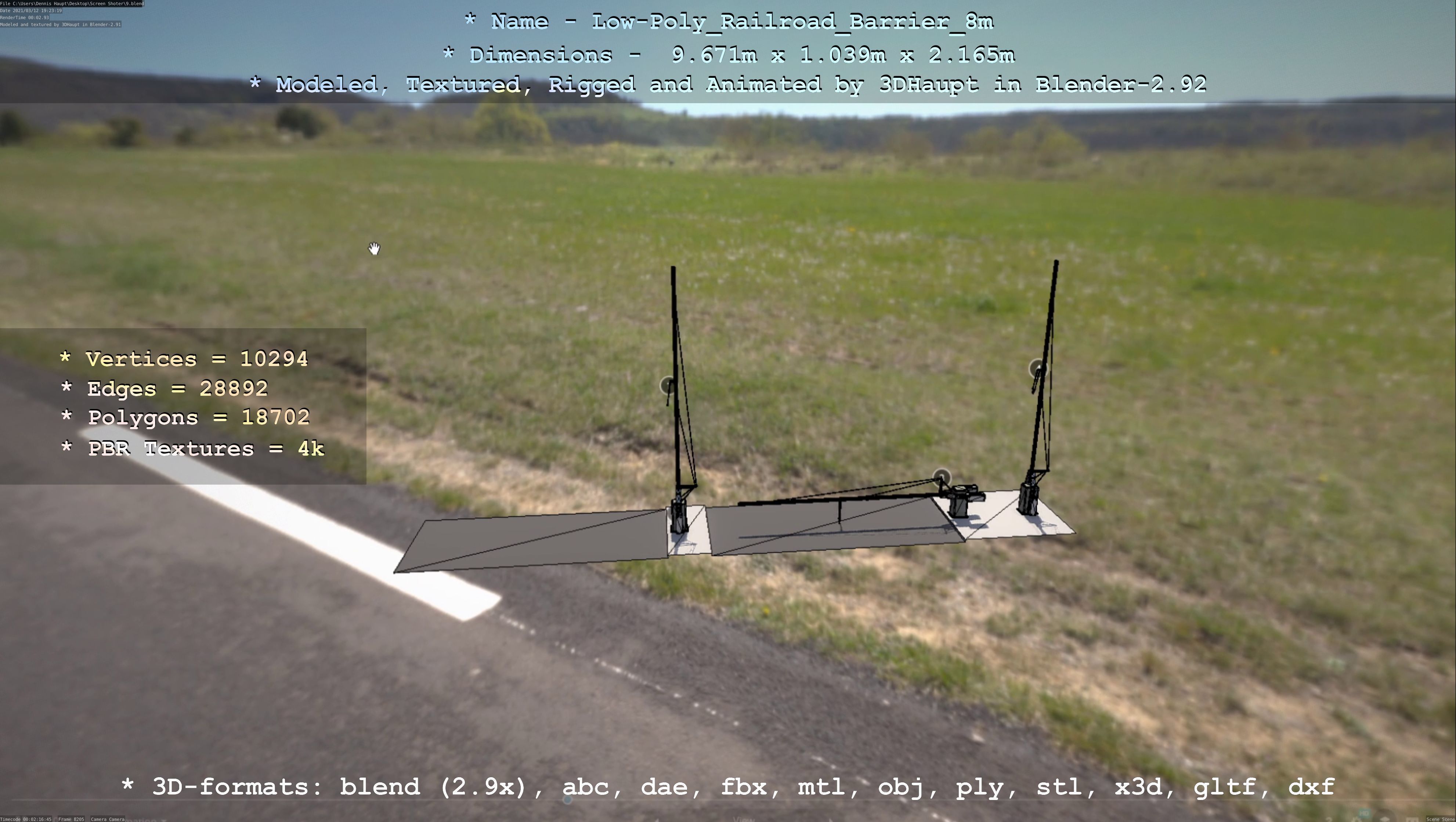 Low-Poly Railroad Barrier 8m Low-poly 3D model_108