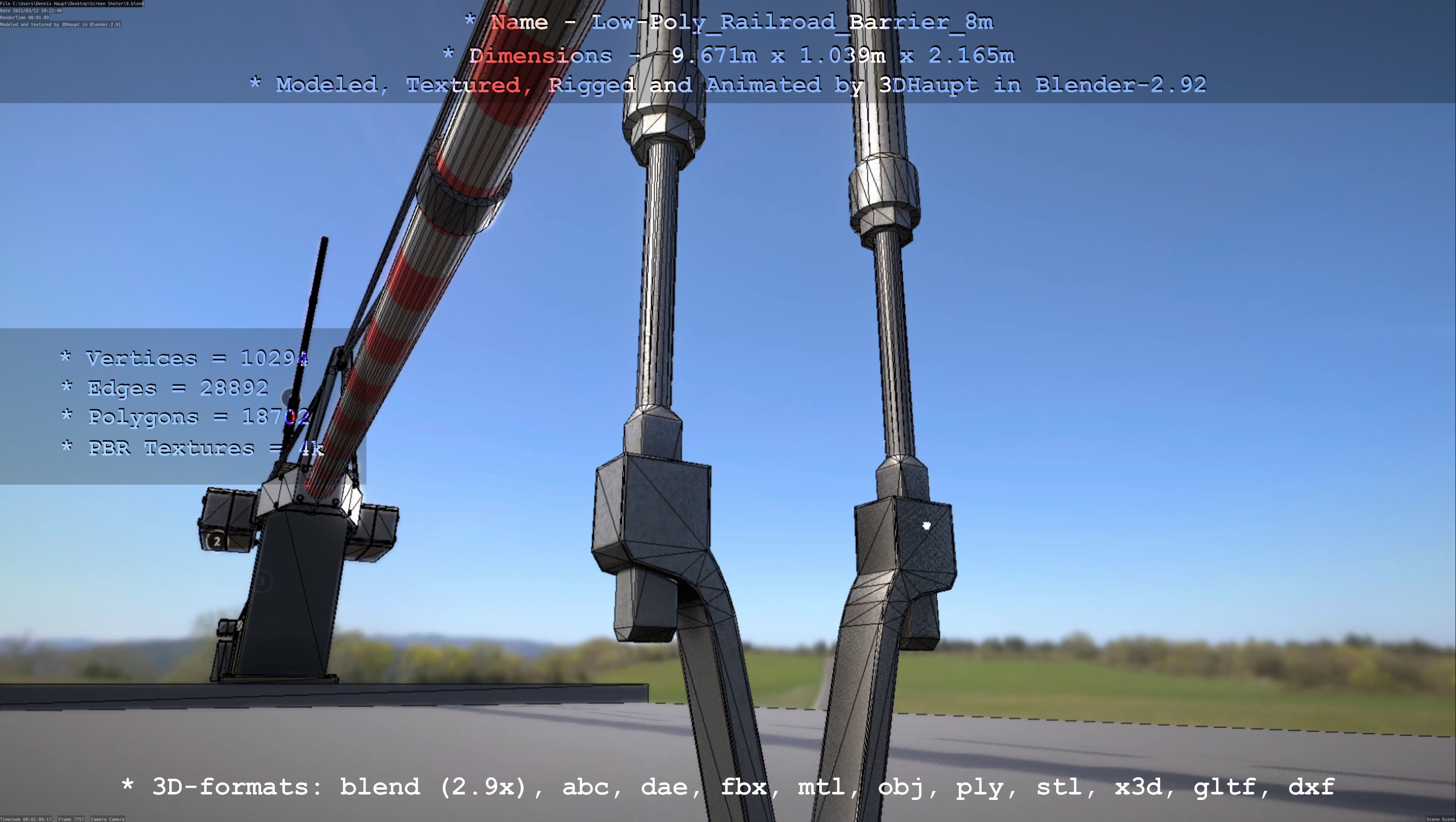 Low-Poly Railroad Barrier 8m Low-poly 3D model_43