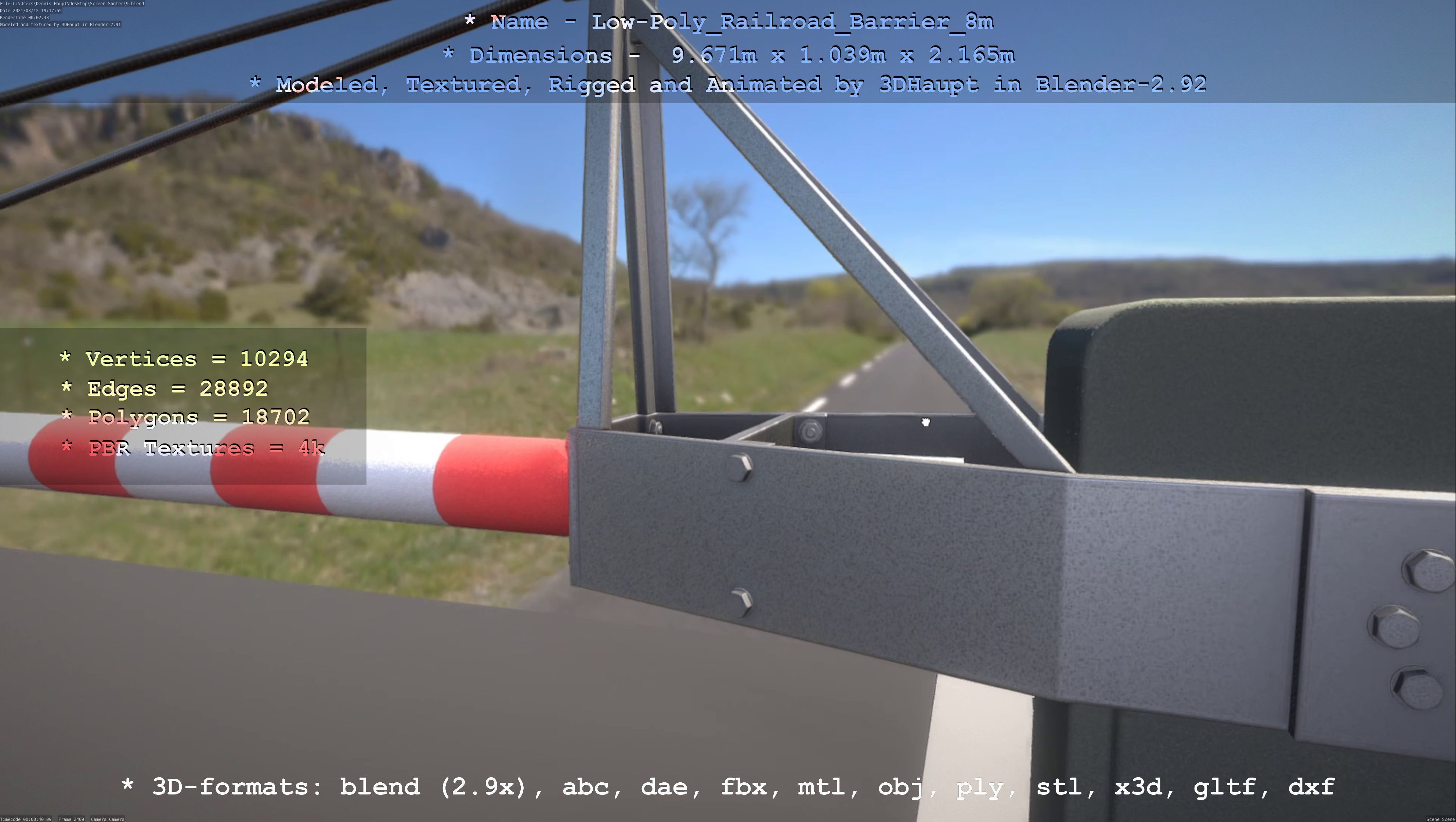 Low-Poly Railroad Barrier 8m Low-poly 3D model_30