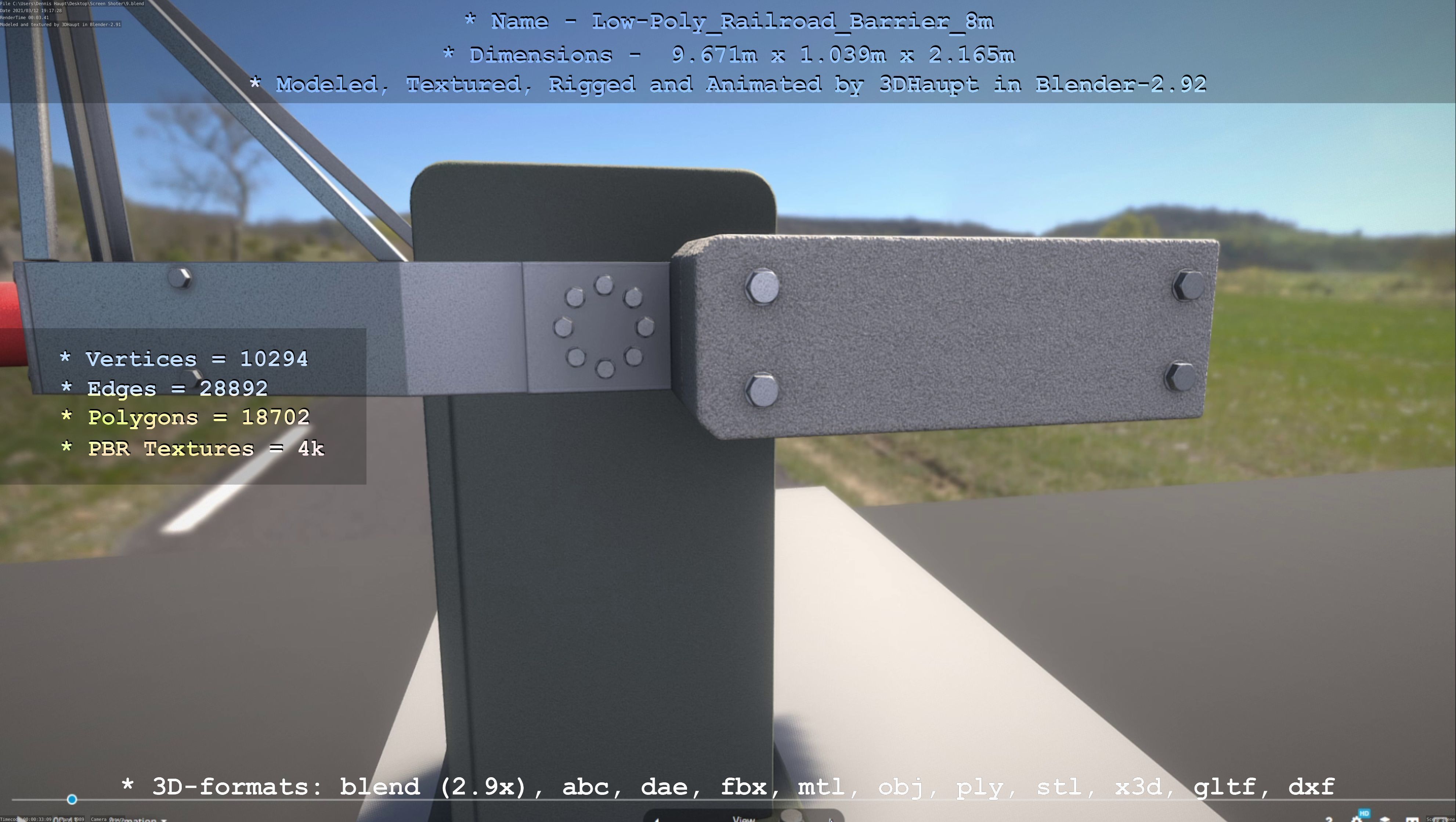 Low-Poly Railroad Barrier 8m Low-poly 3D model_27