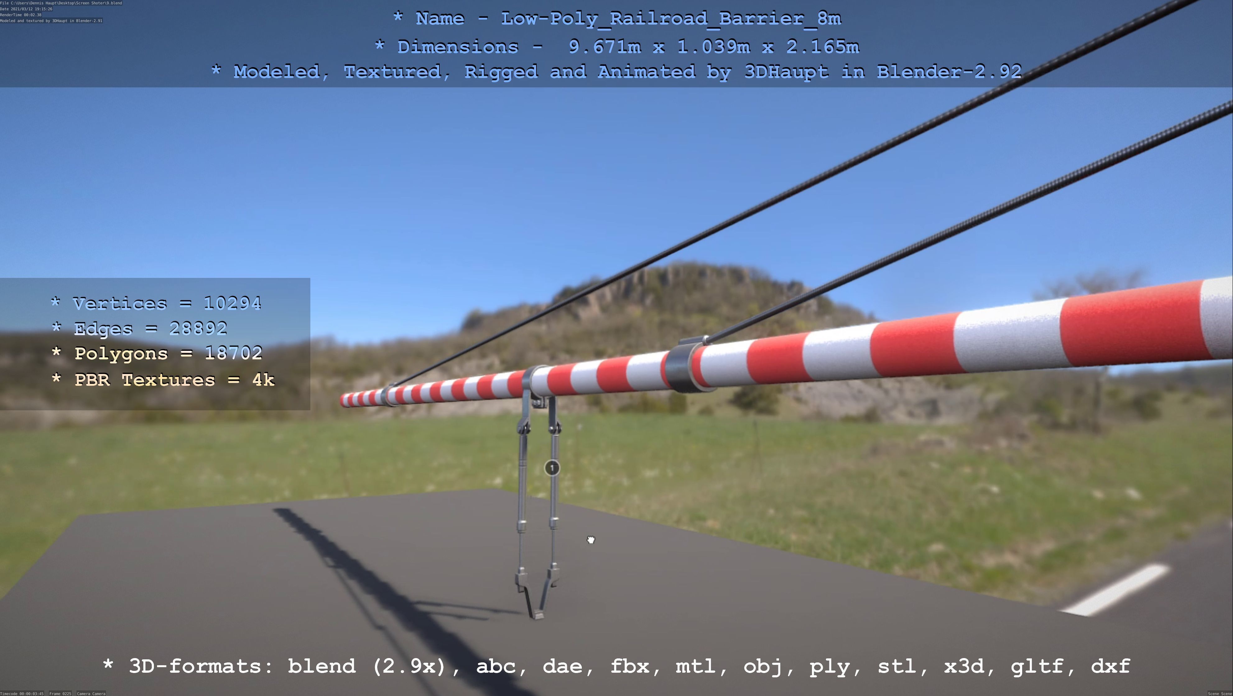 Low-Poly Railroad Barrier 8m Low-poly 3D model_60