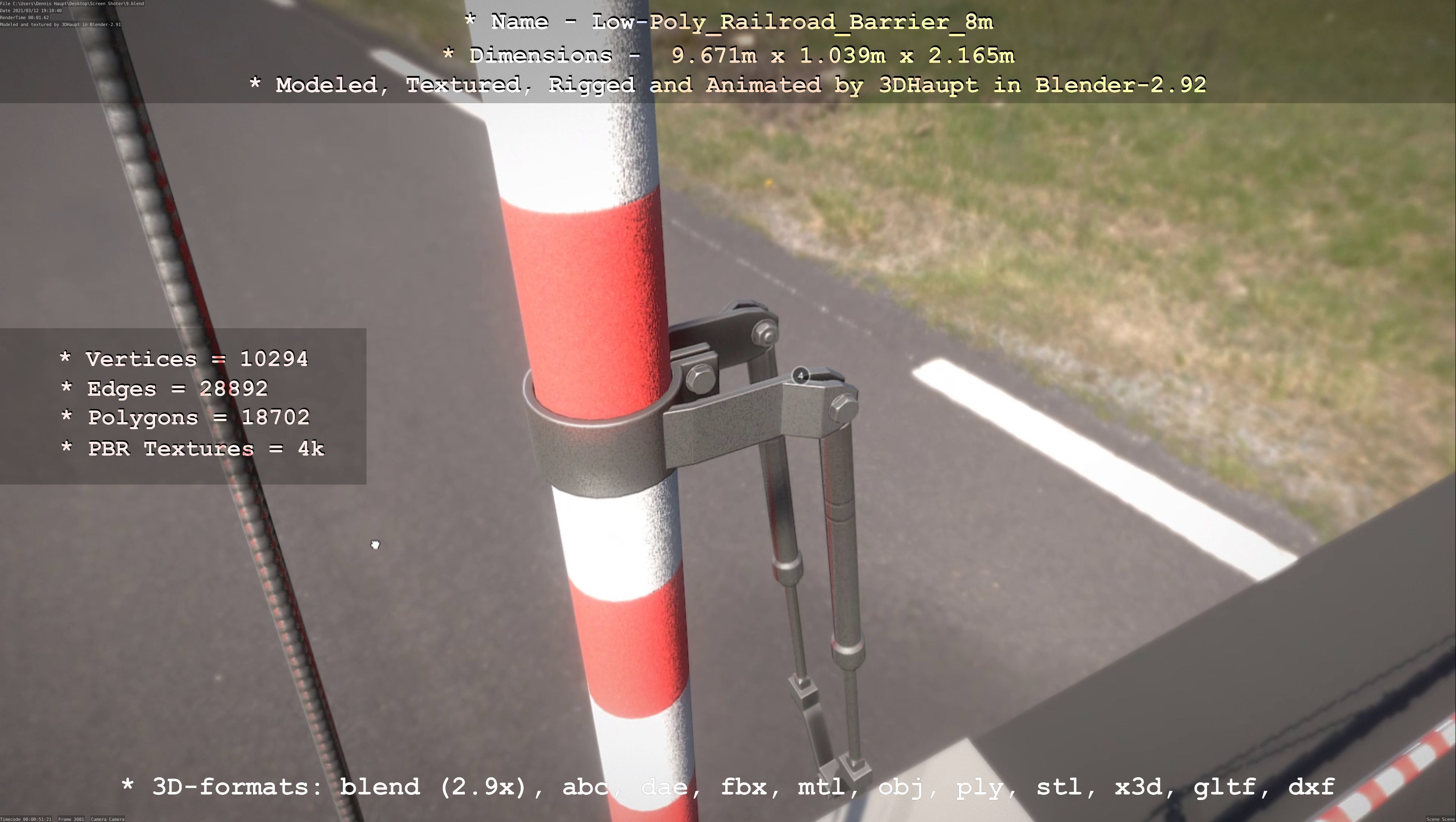 Low-Poly Railroad Barrier 8m Low-poly 3D model_114