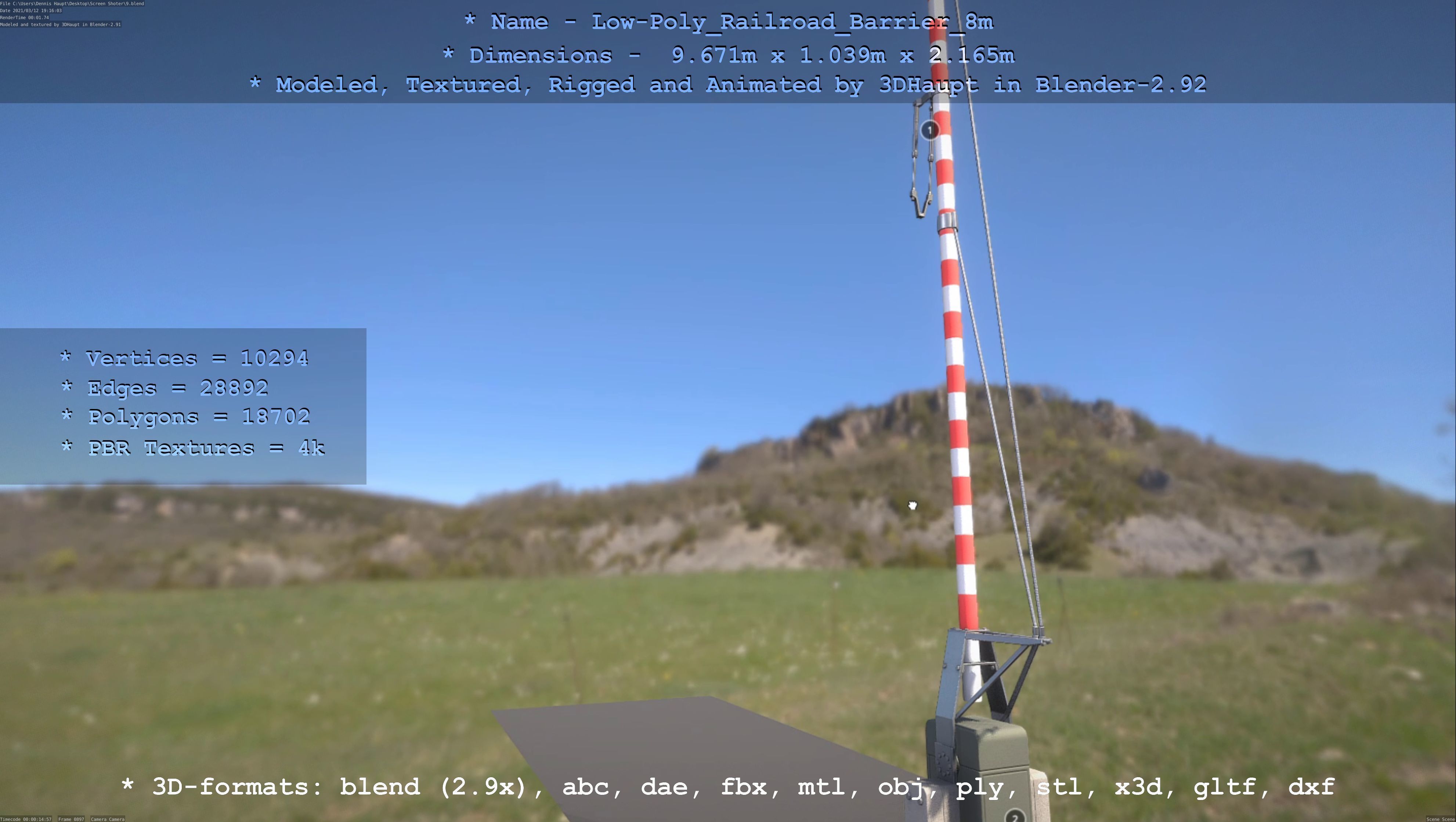 Low-Poly Railroad Barrier 8m Low-poly 3D model_78