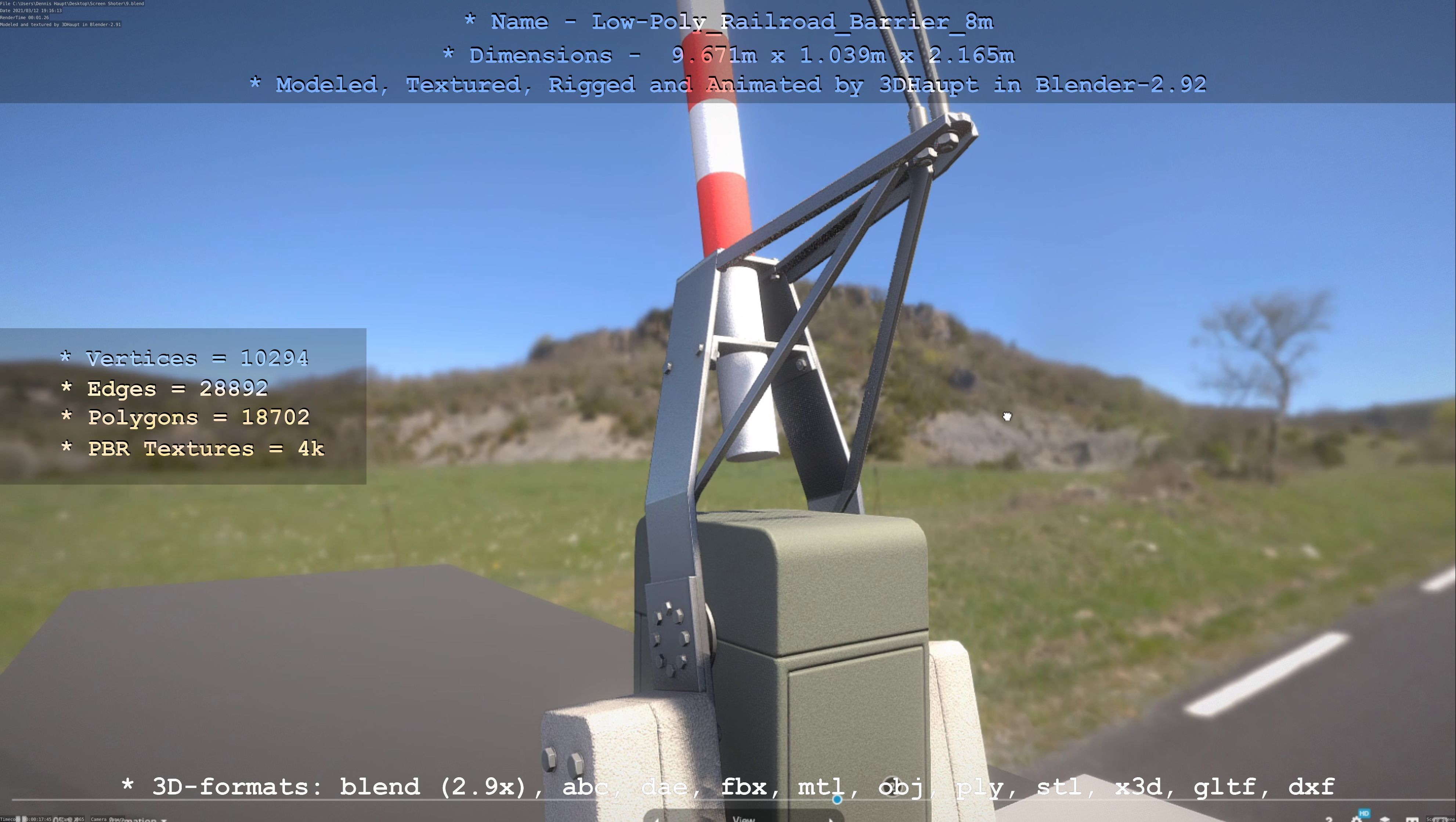 Low-Poly Railroad Barrier 8m Low-poly 3D model_6