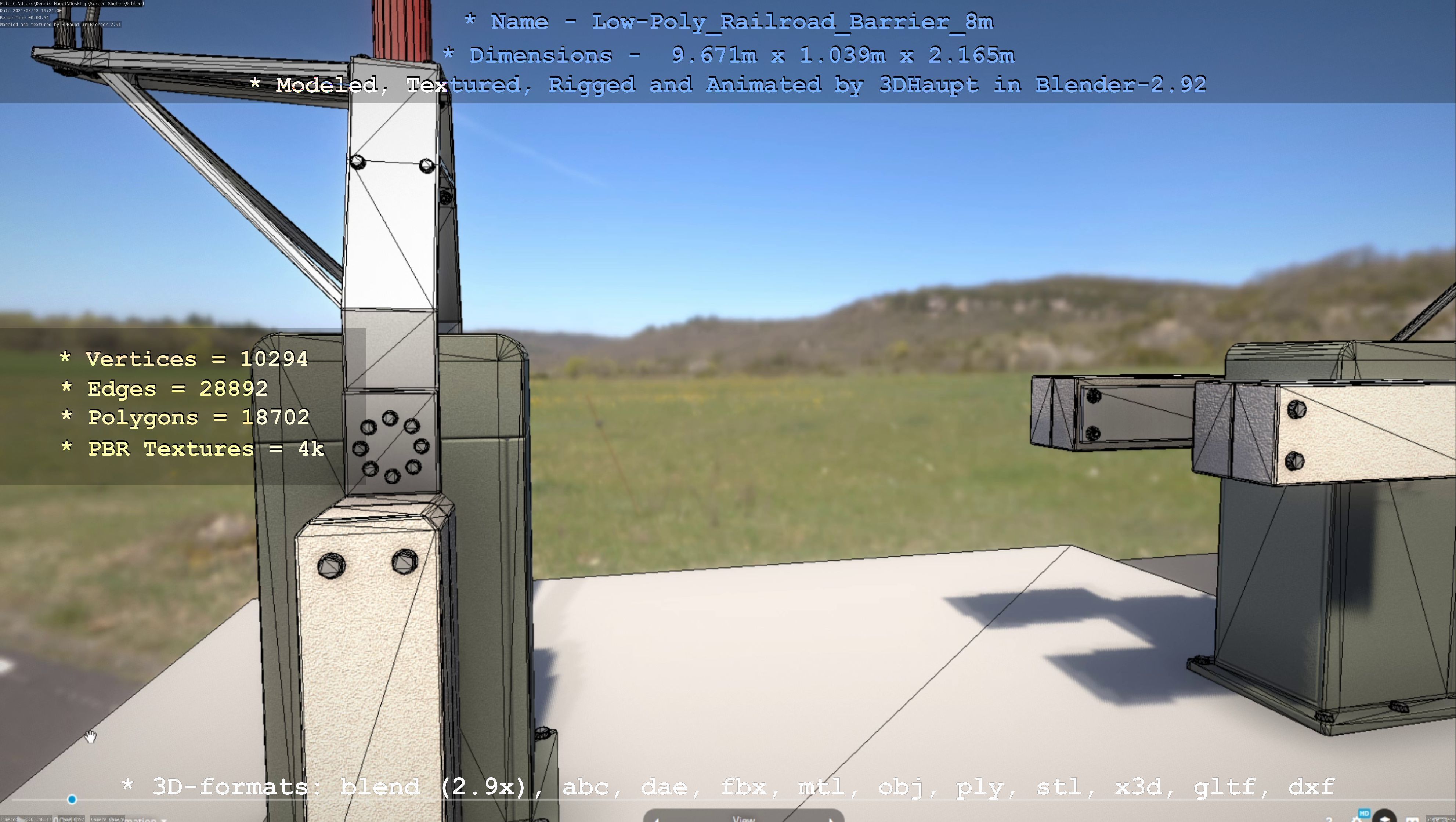 Low-Poly Railroad Barrier 8m Low-poly 3D model_117