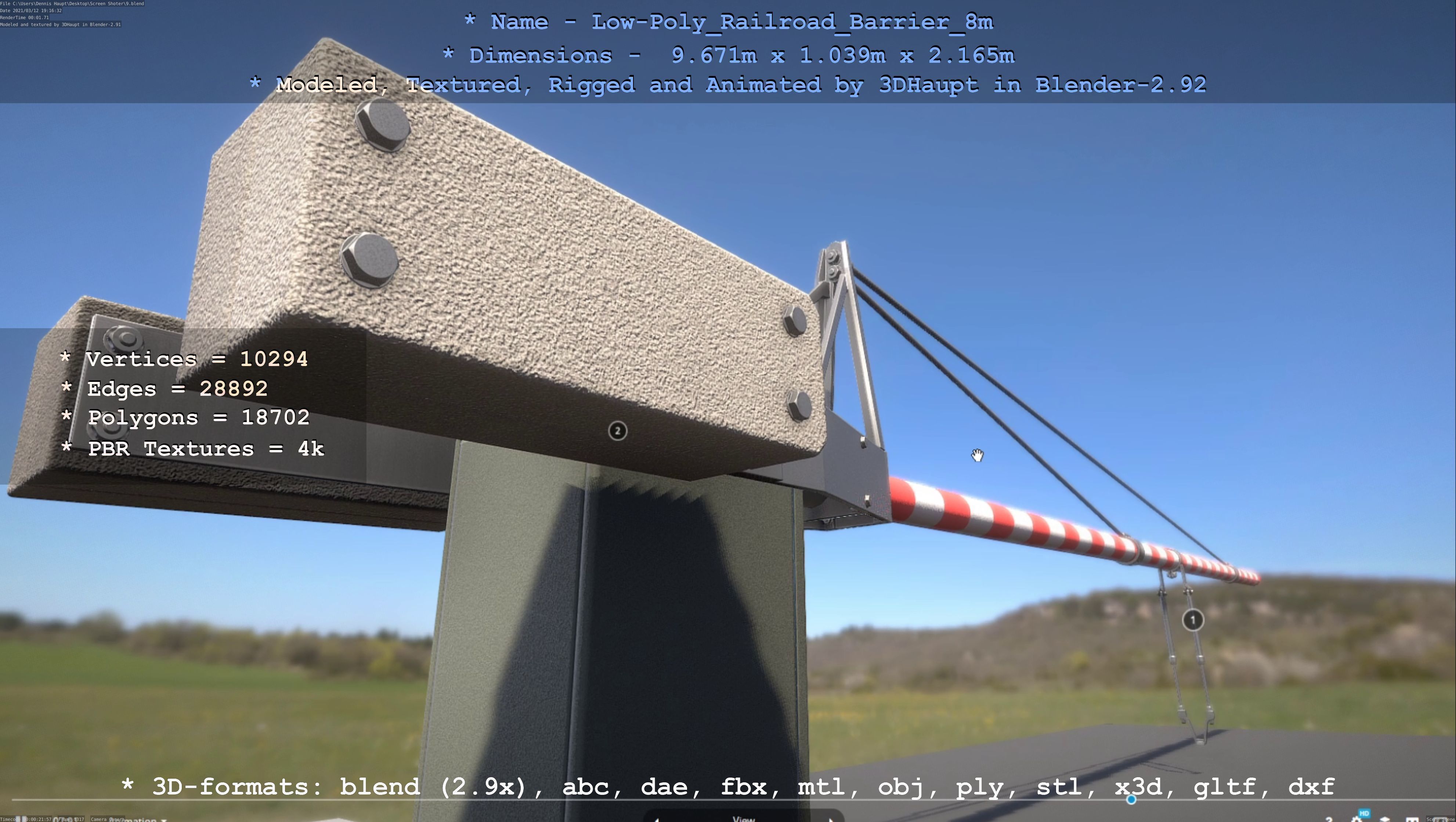 Low-Poly Railroad Barrier 8m Low-poly 3D model_82