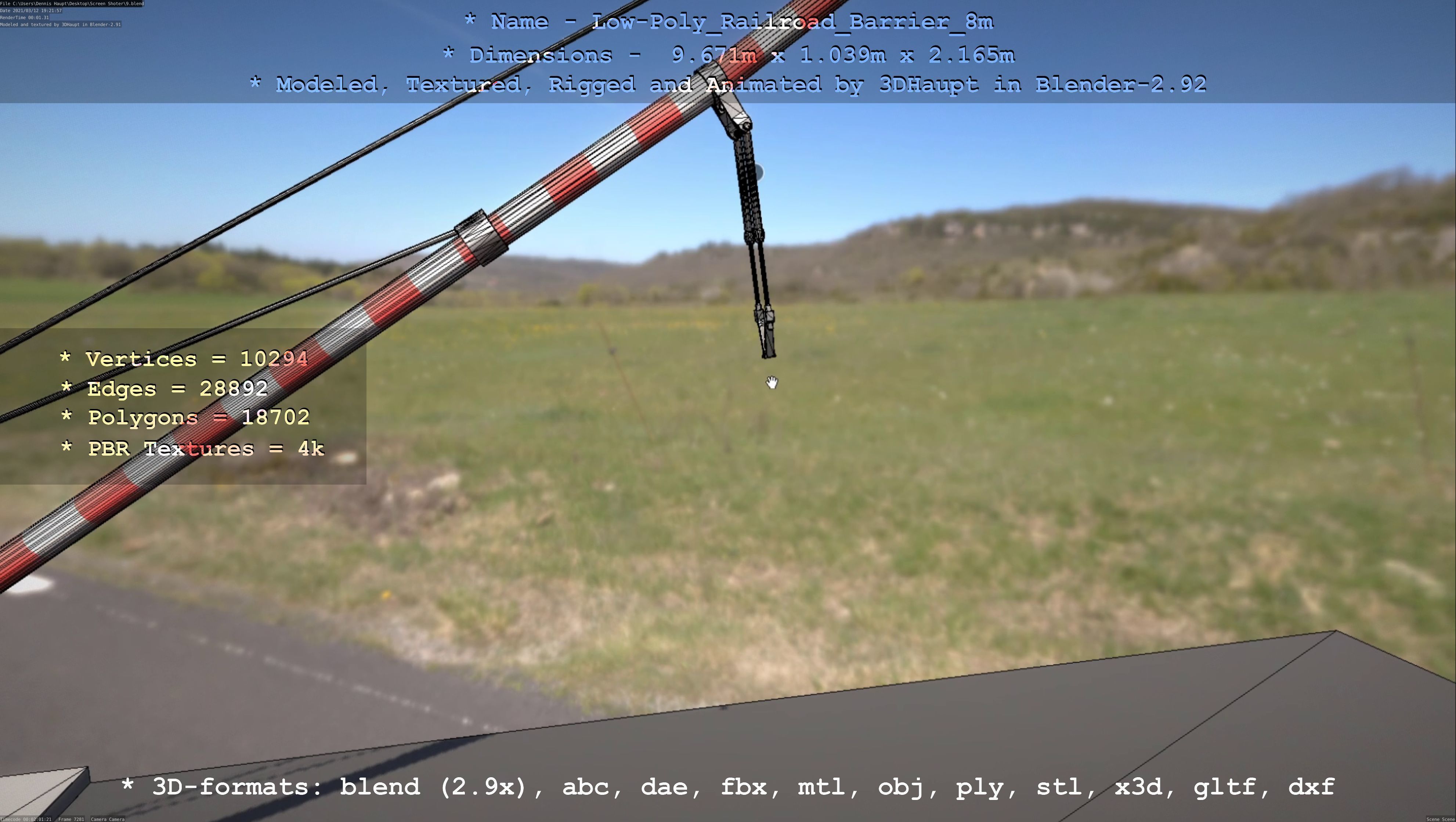 Low-Poly Railroad Barrier 8m Low-poly 3D model_36