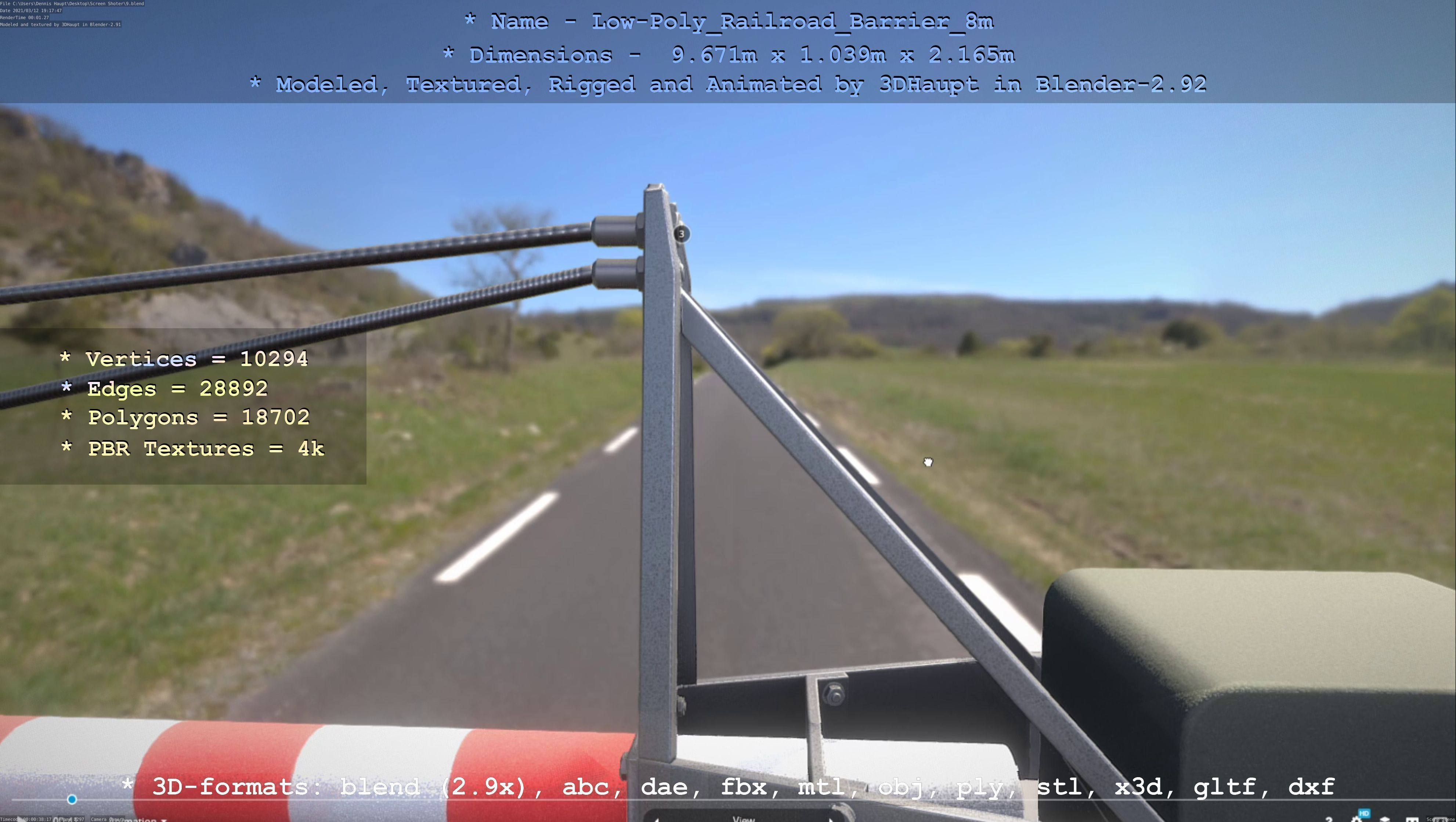 Low-Poly Railroad Barrier 8m Low-poly 3D model_98