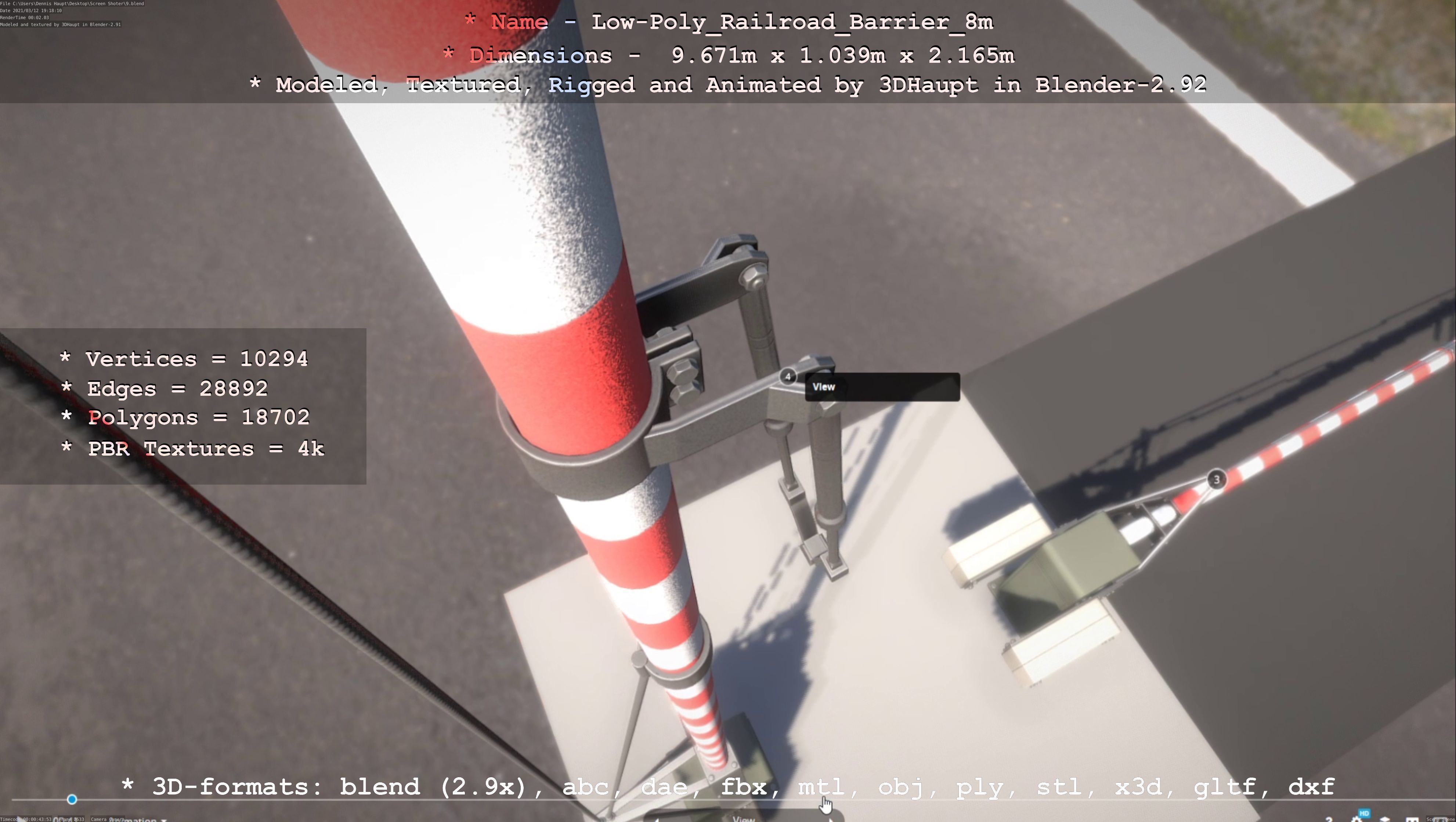 Low-Poly Railroad Barrier 8m Low-poly 3D model_5