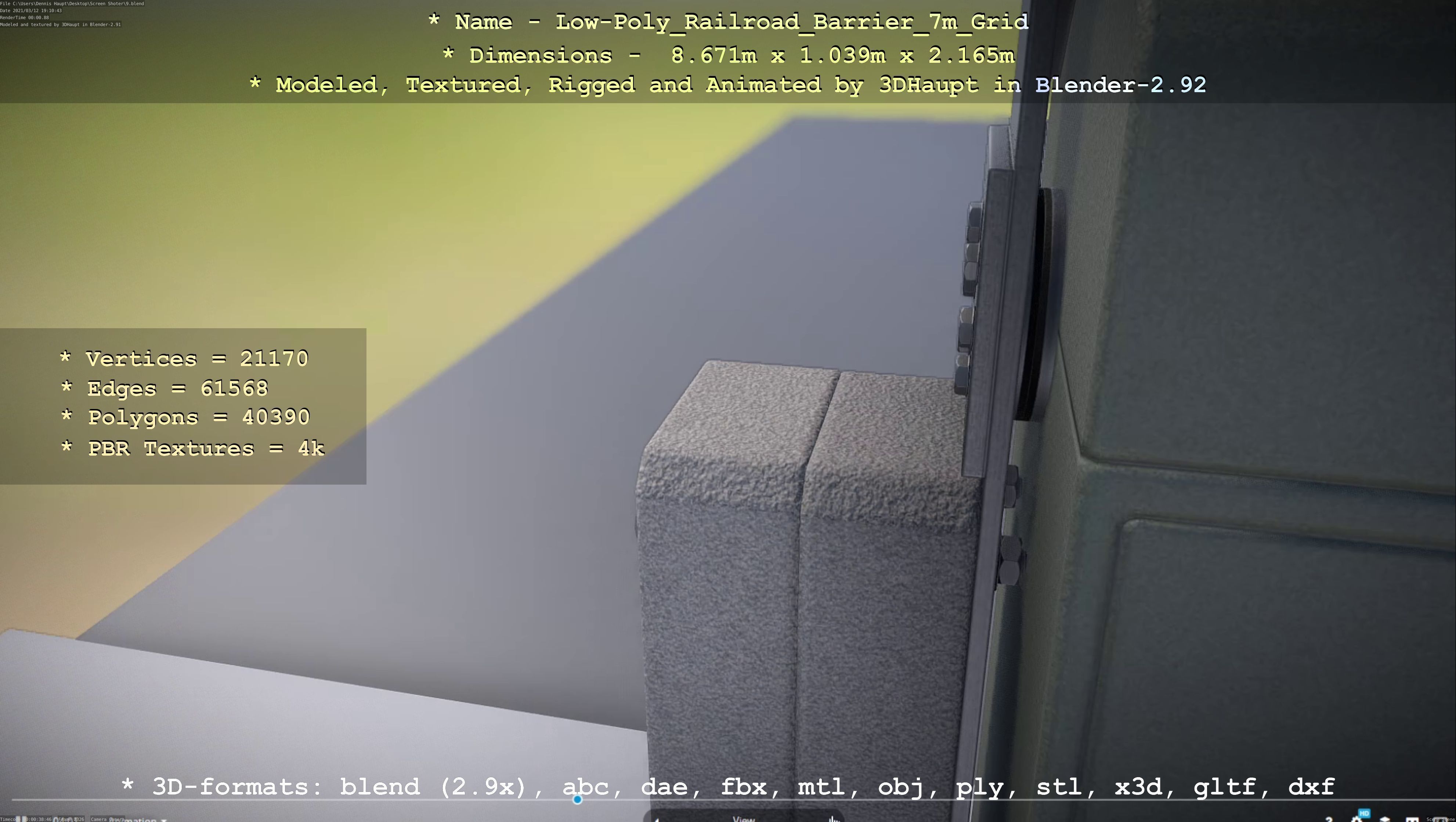 Low-Poly Railroad Barrier 7m with Protective Grid Low-poly 3D model_22