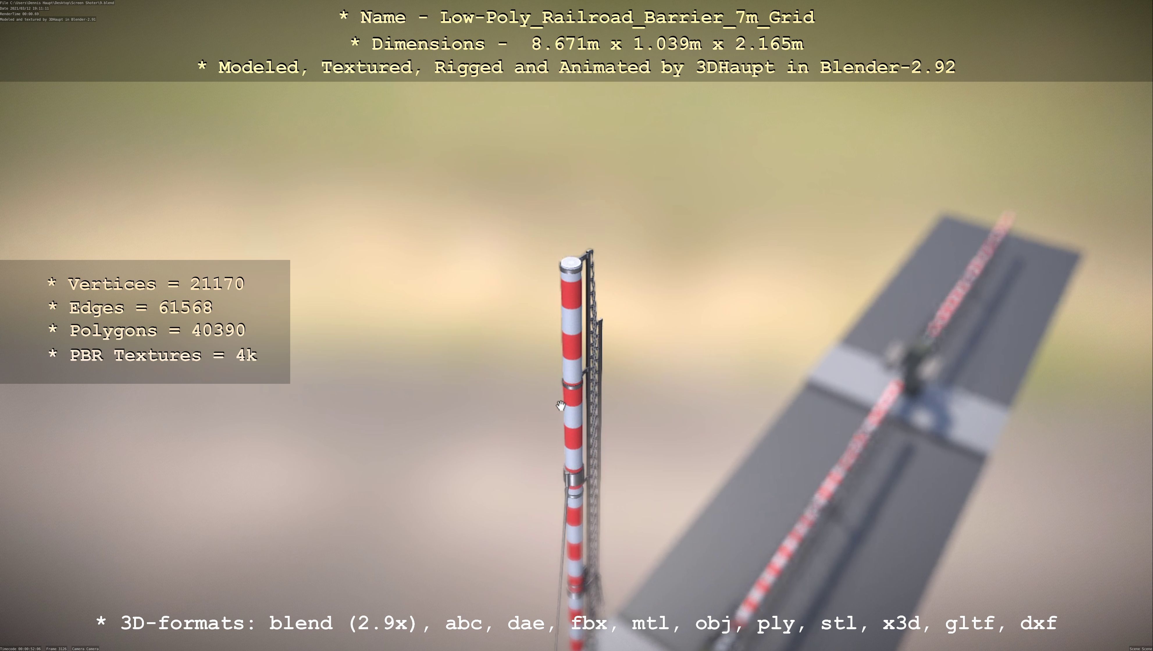 Low-Poly Railroad Barrier 7m with Protective Grid Low-poly 3D model_45