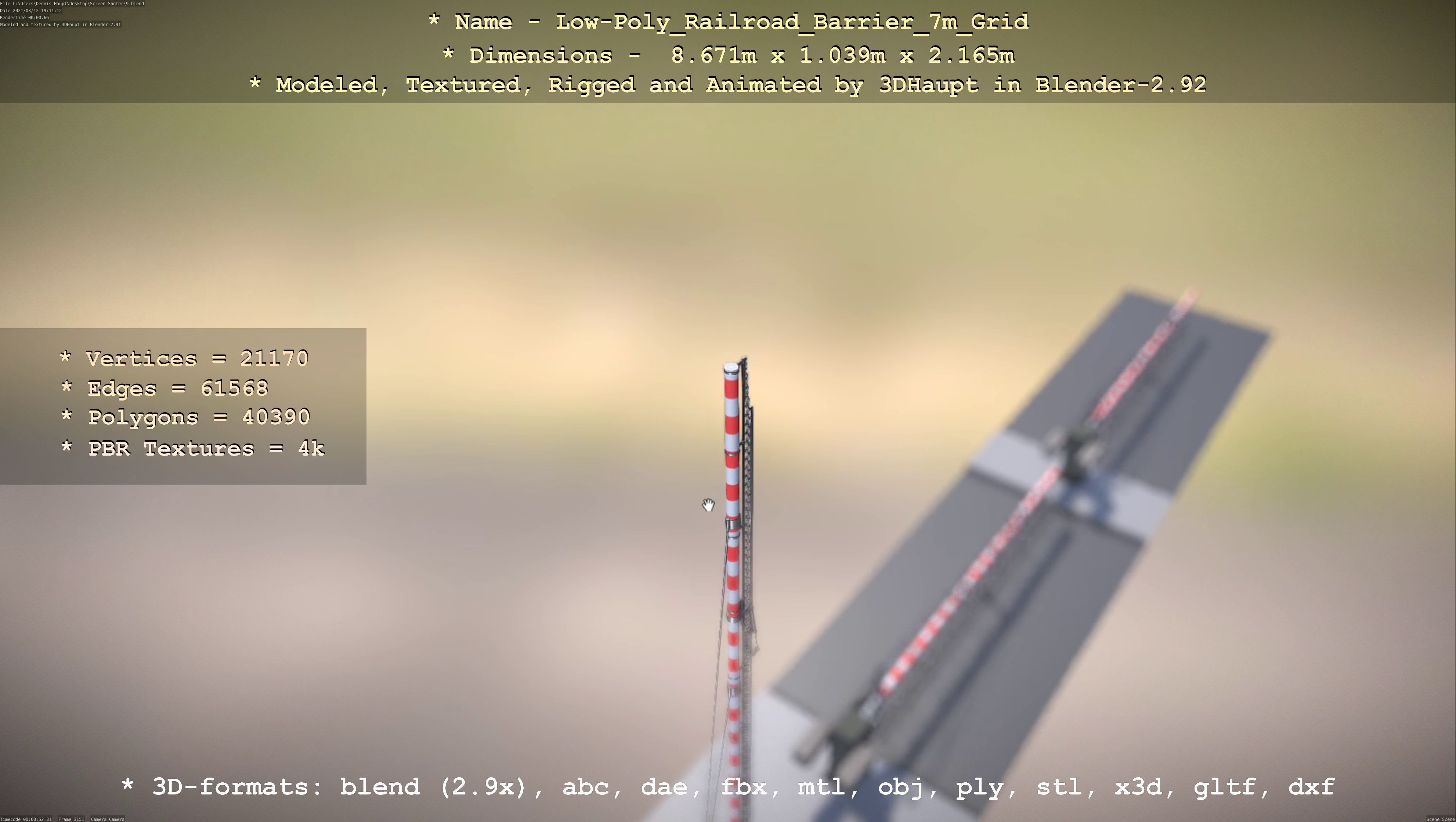 Low-Poly Railroad Barrier 7m with Protective Grid Low-poly 3D model_46