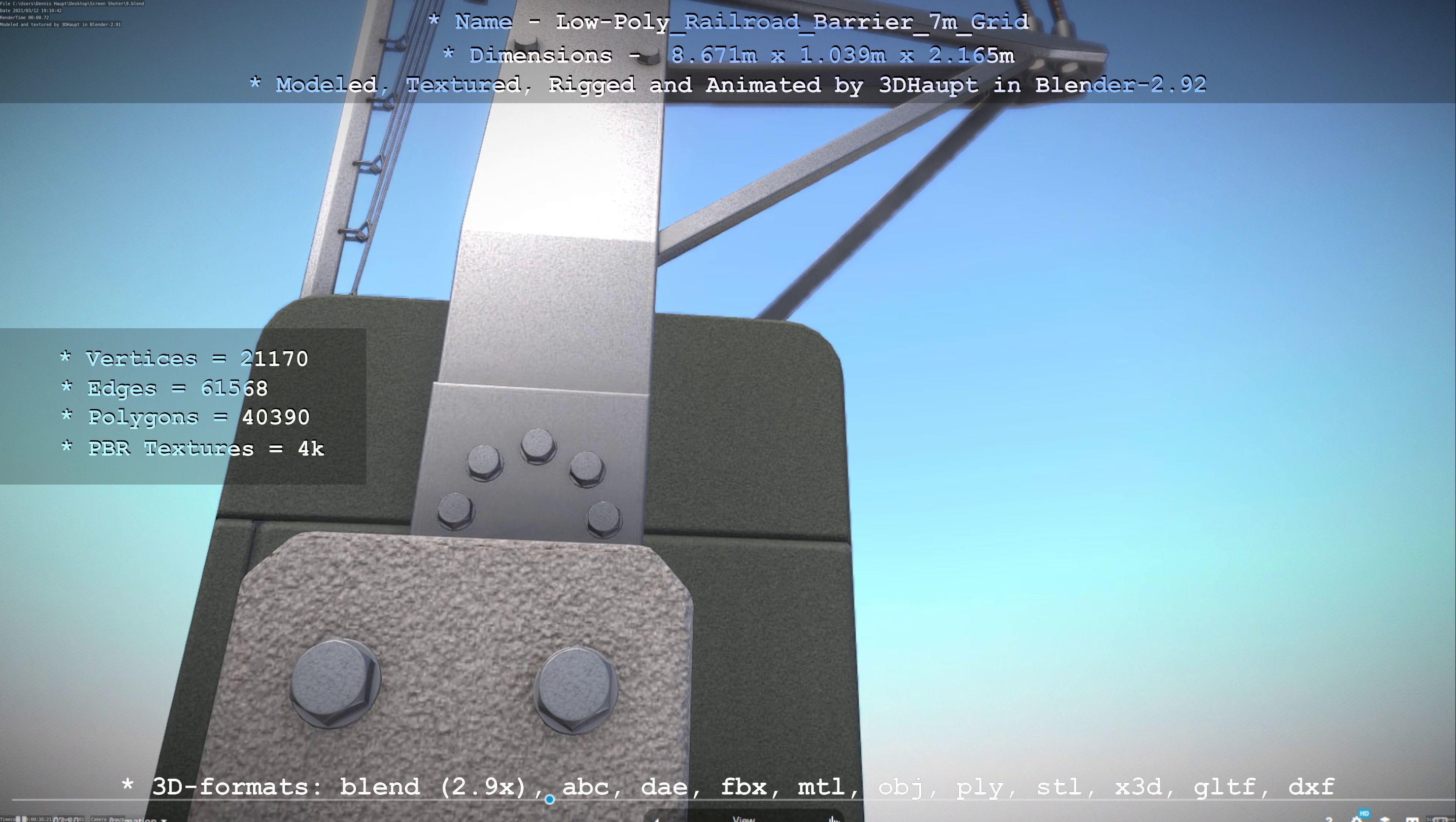 Low-Poly Railroad Barrier 7m with Protective Grid Low-poly 3D model_20