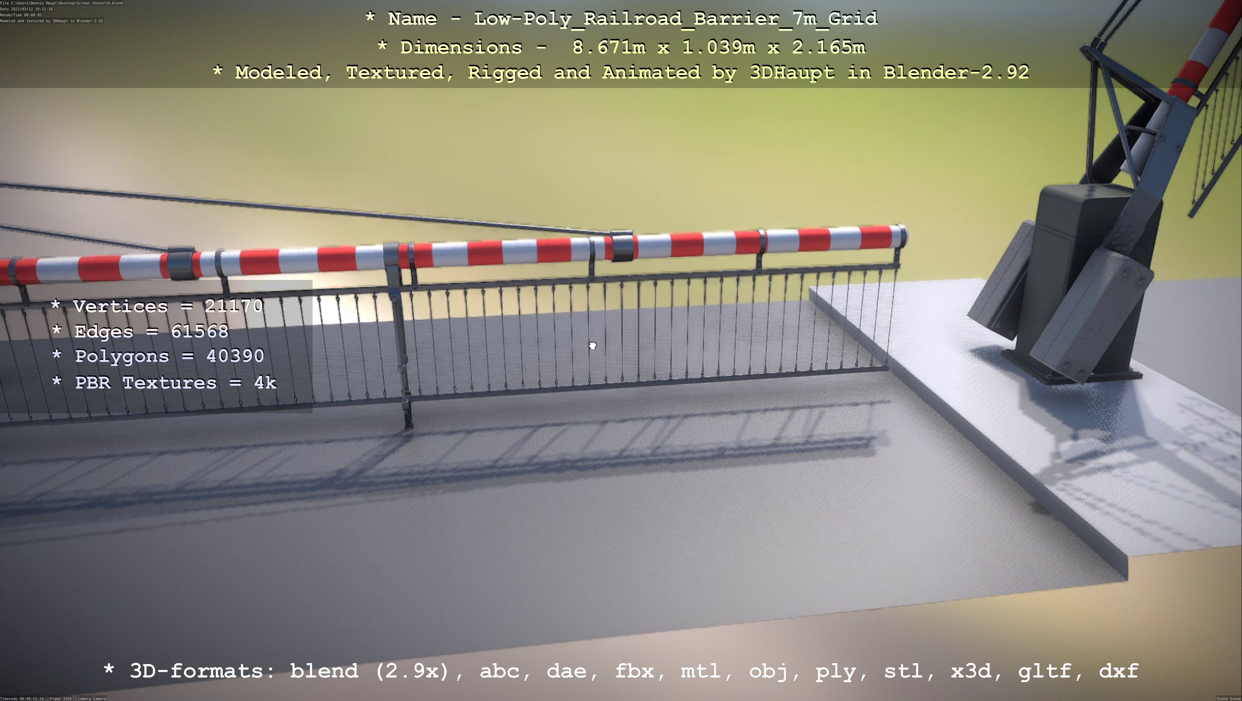 Low-Poly Railroad Barrier 7m with Protective Grid Low-poly 3D model_50