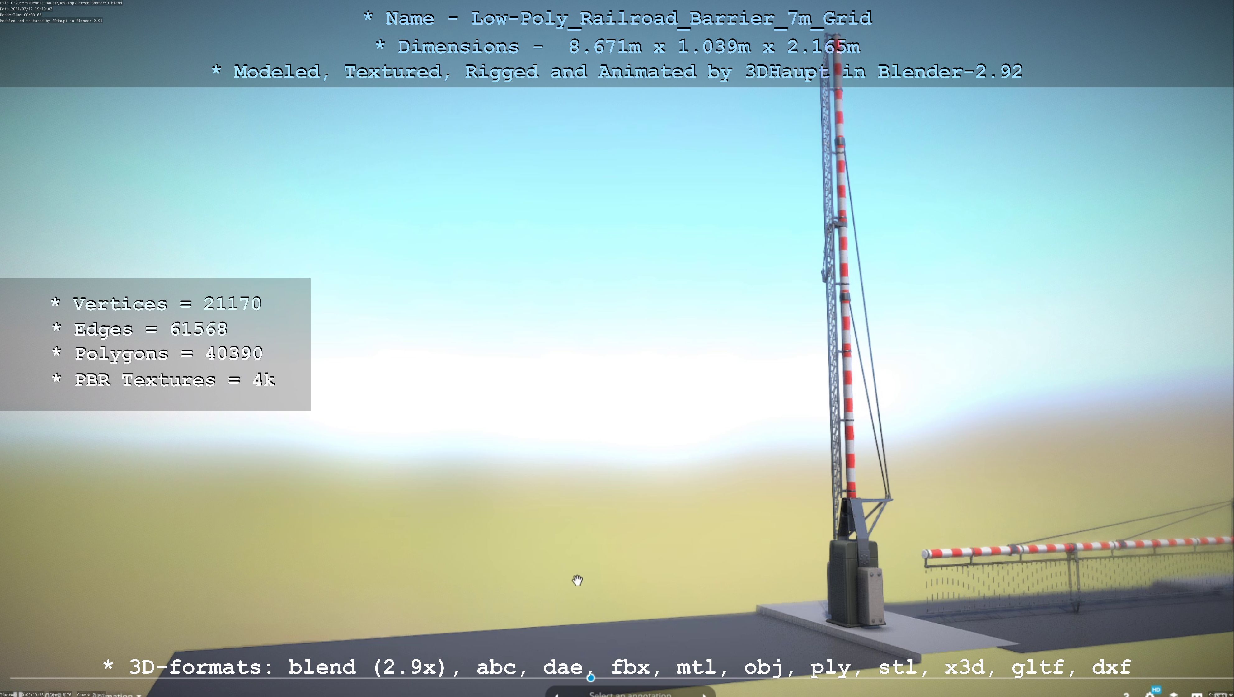 Low-Poly Railroad Barrier 7m with Protective Grid Low-poly 3D model_84