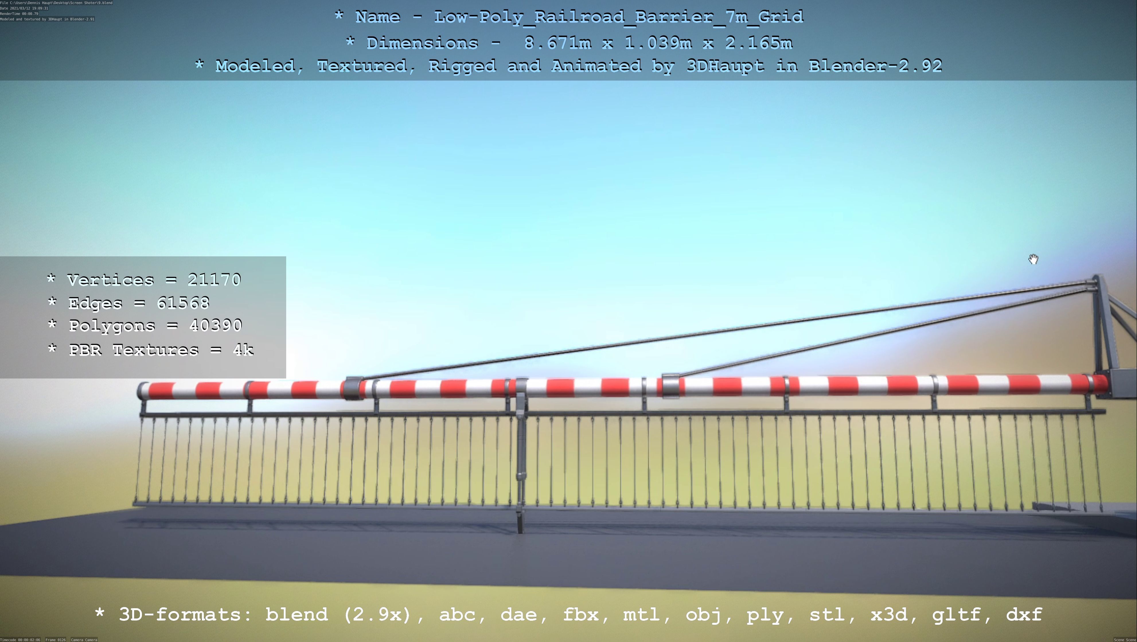 Low-Poly Railroad Barrier 7m with Protective Grid Low-poly 3D model_66