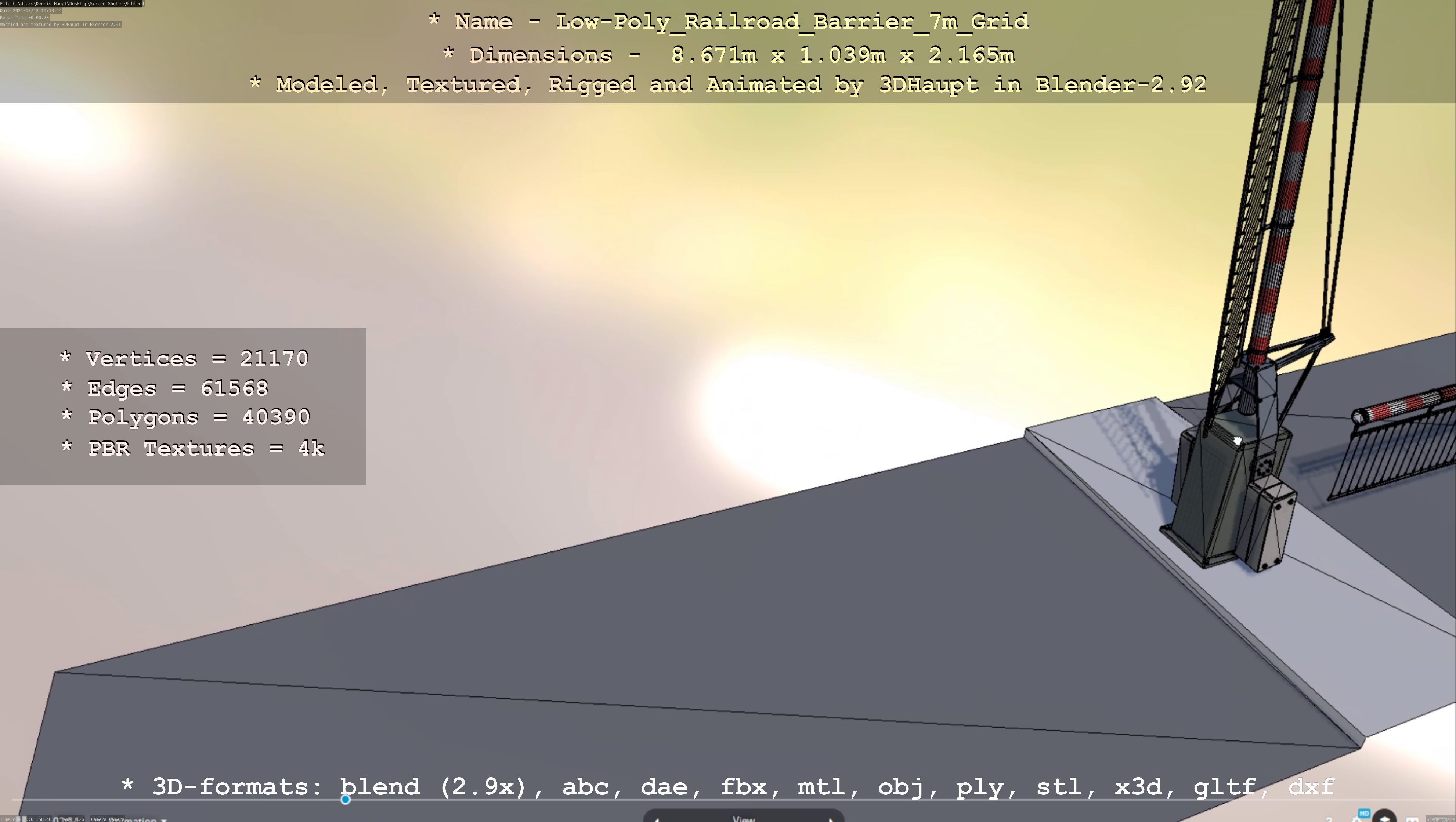 Low-Poly Railroad Barrier 7m with Protective Grid Low-poly 3D model_60