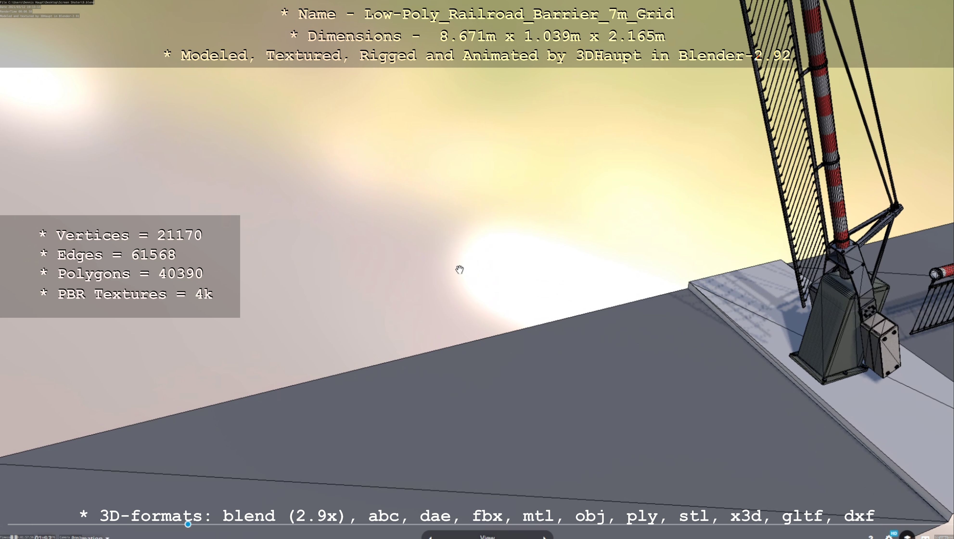 Low-Poly Railroad Barrier 7m with Protective Grid Low-poly 3D model_59
