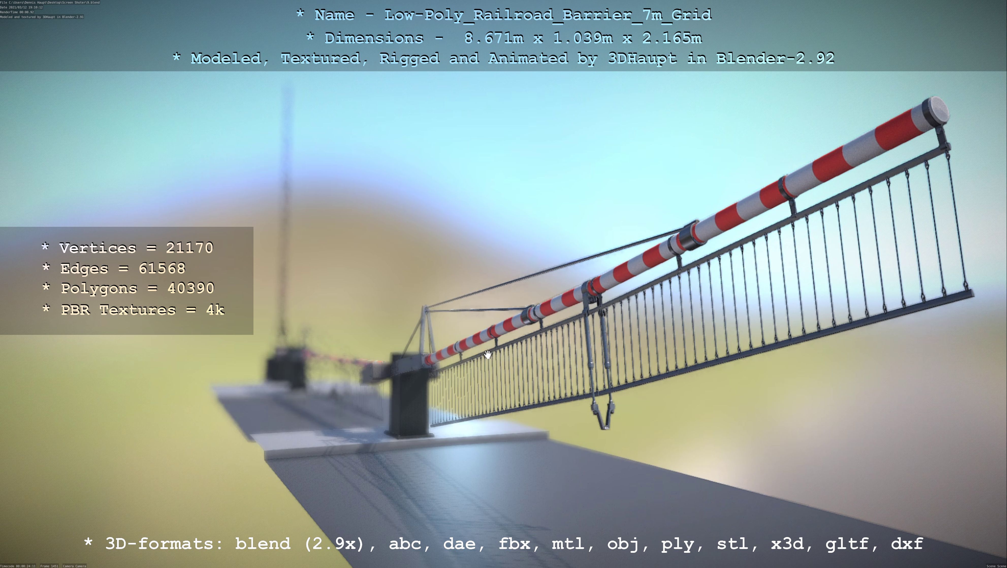 Low-Poly Railroad Barrier 7m with Protective Grid Low-poly 3D model_91