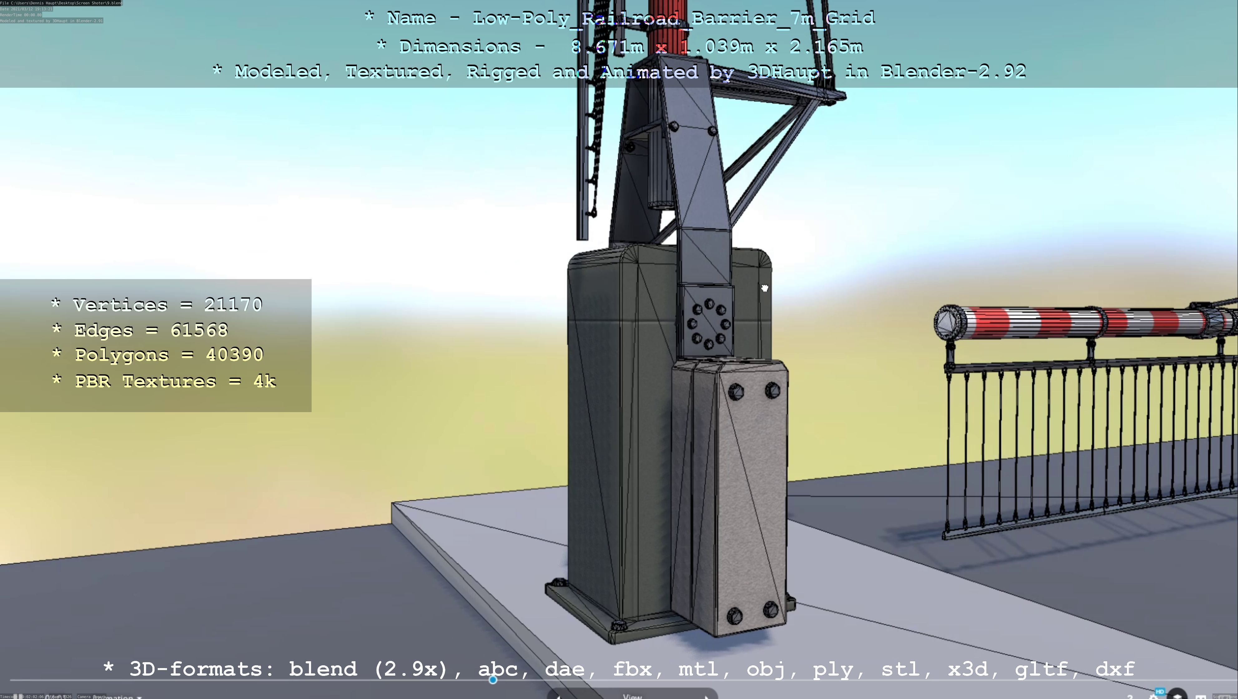 Low-Poly Railroad Barrier 7m with Protective Grid Low-poly 3D model_63