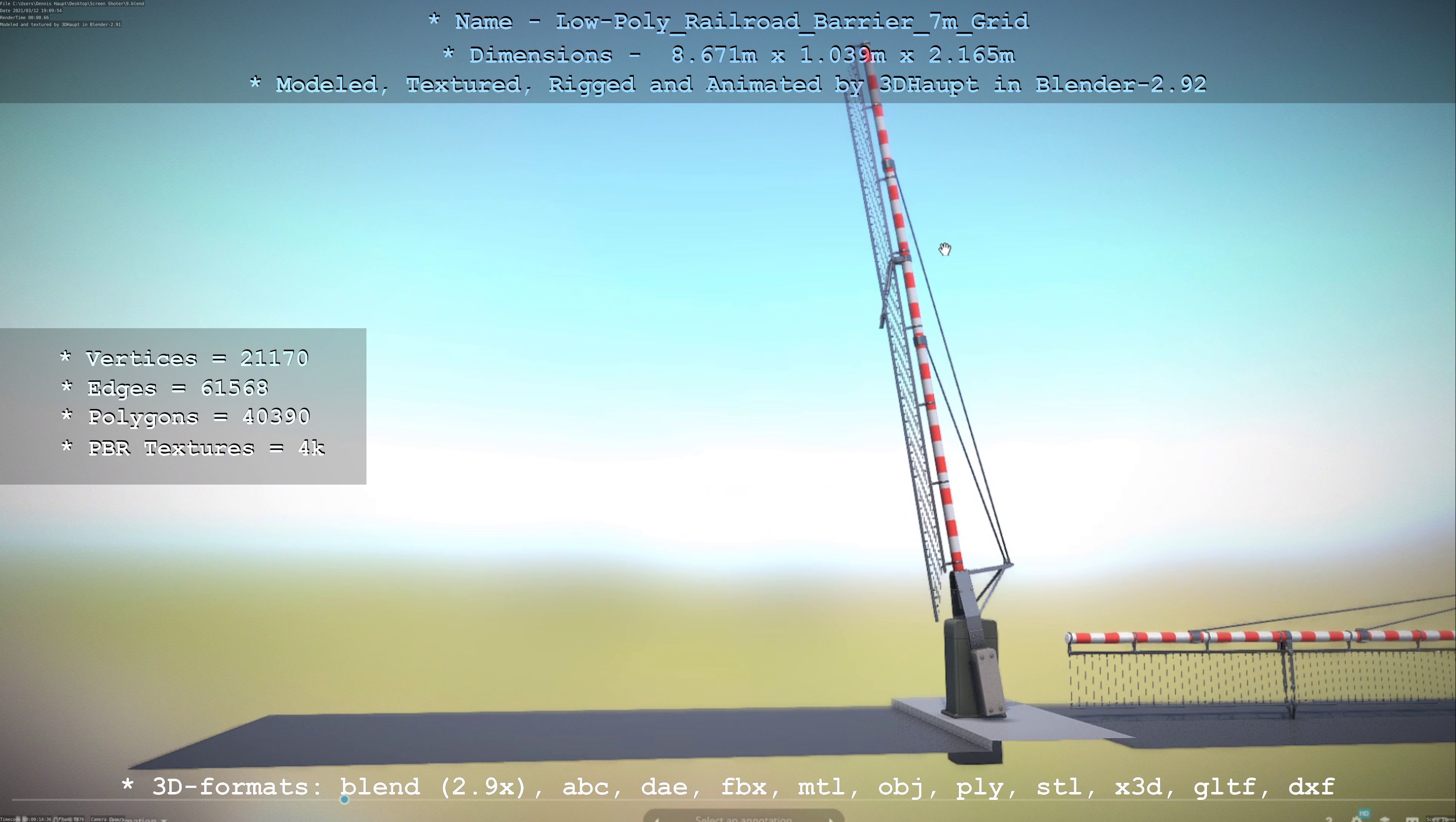Low-Poly Railroad Barrier 7m with Protective Grid Low-poly 3D model_80