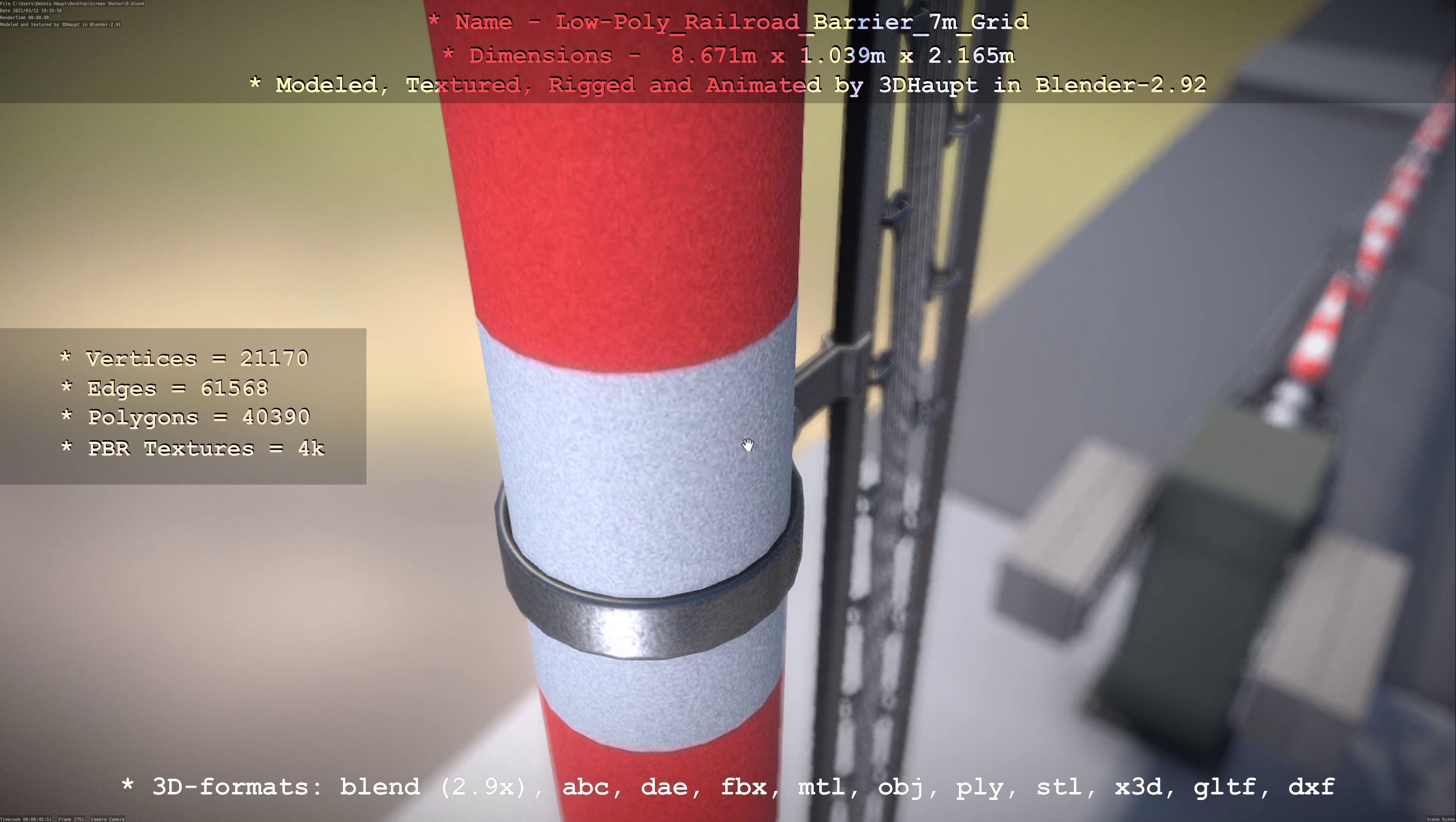 Low-Poly Railroad Barrier 7m with Protective Grid Low-poly 3D model_39