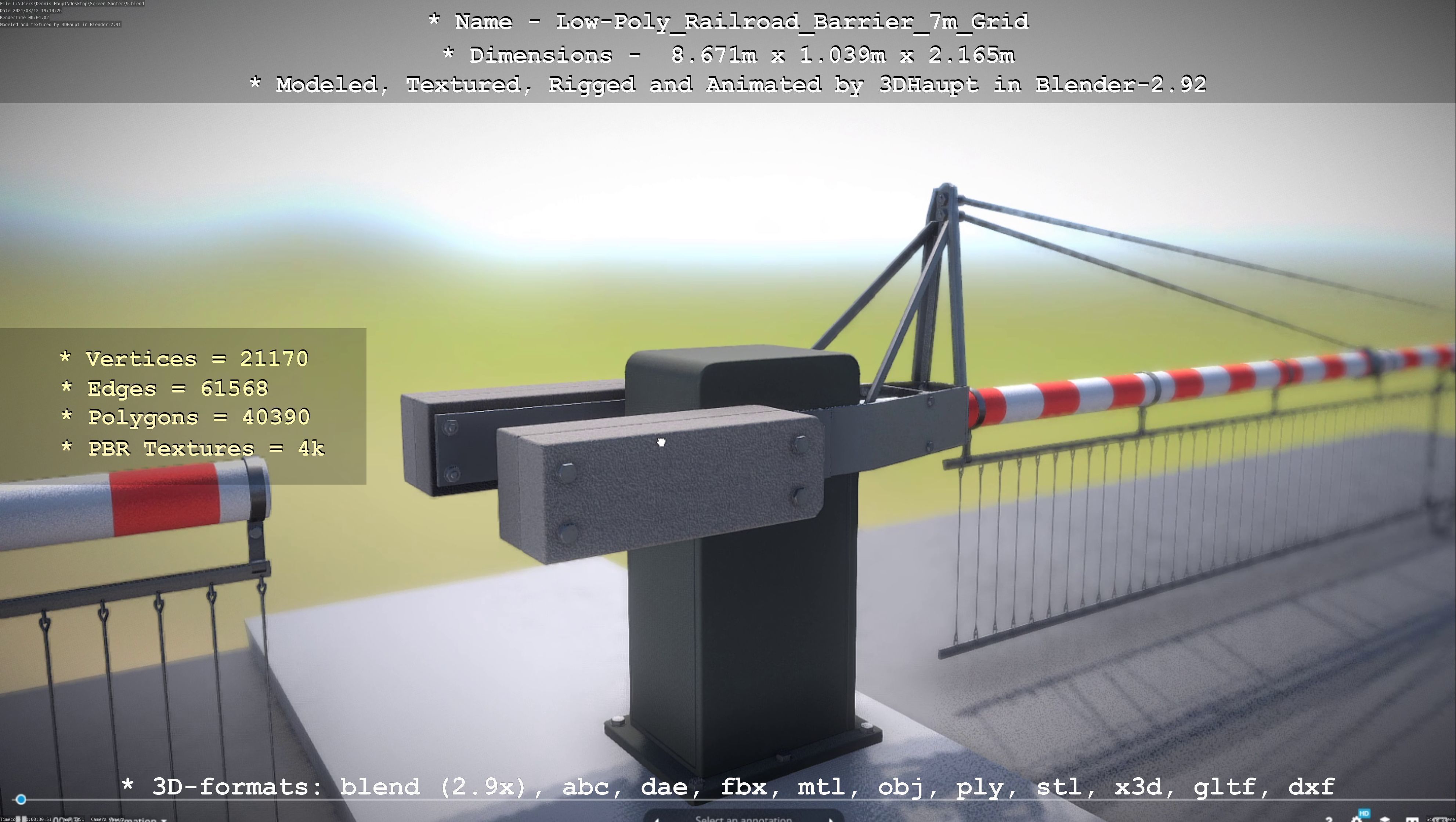 Low-Poly Railroad Barrier 7m with Protective Grid Low-poly 3D model_65