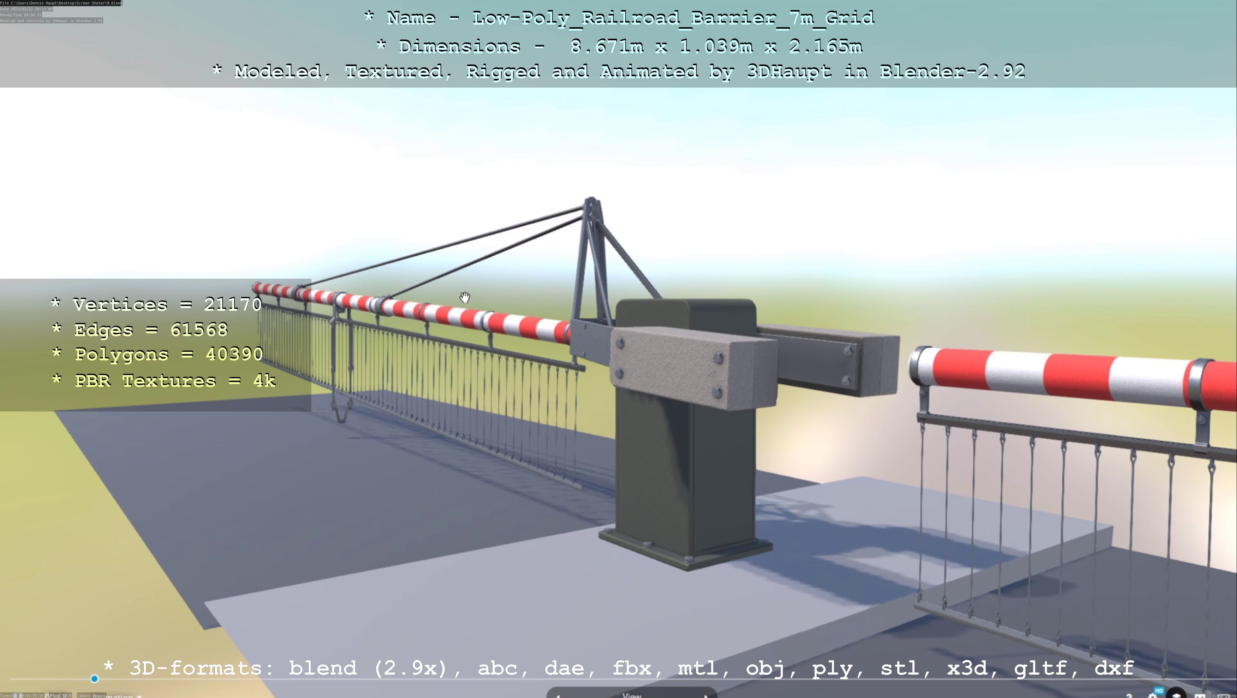 Low-Poly Railroad Barrier 7m with Protective Grid Low-poly 3D model_55