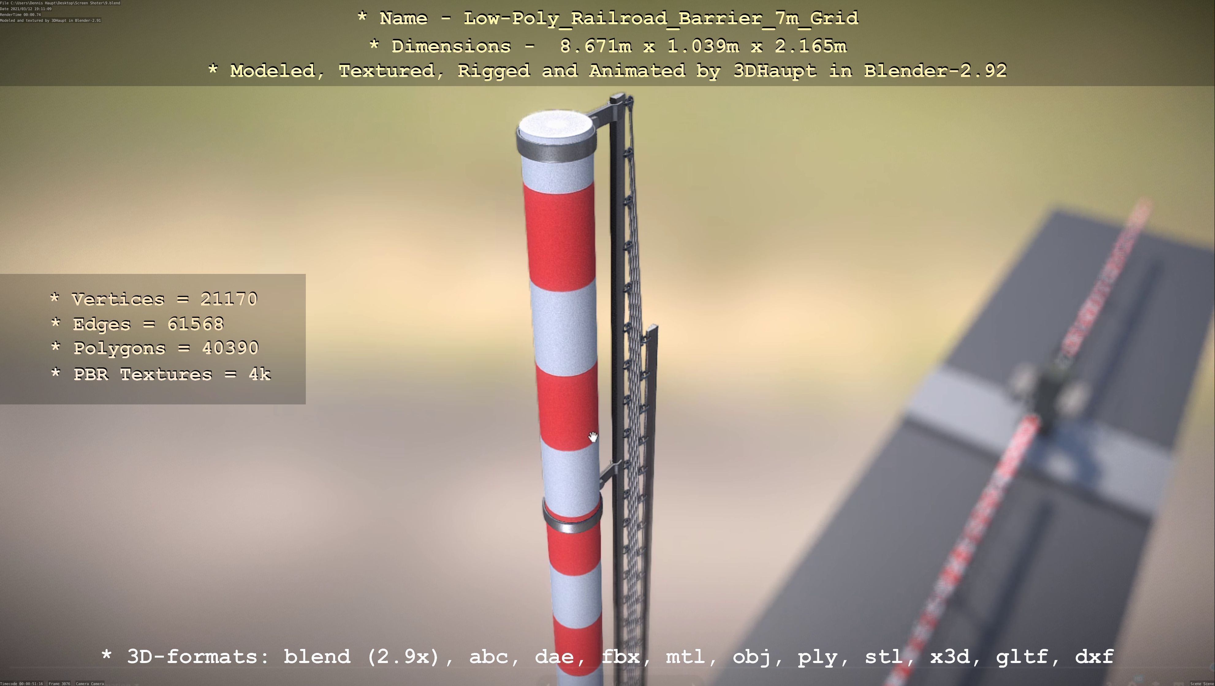 Low-Poly Railroad Barrier 7m with Protective Grid Low-poly 3D model_44