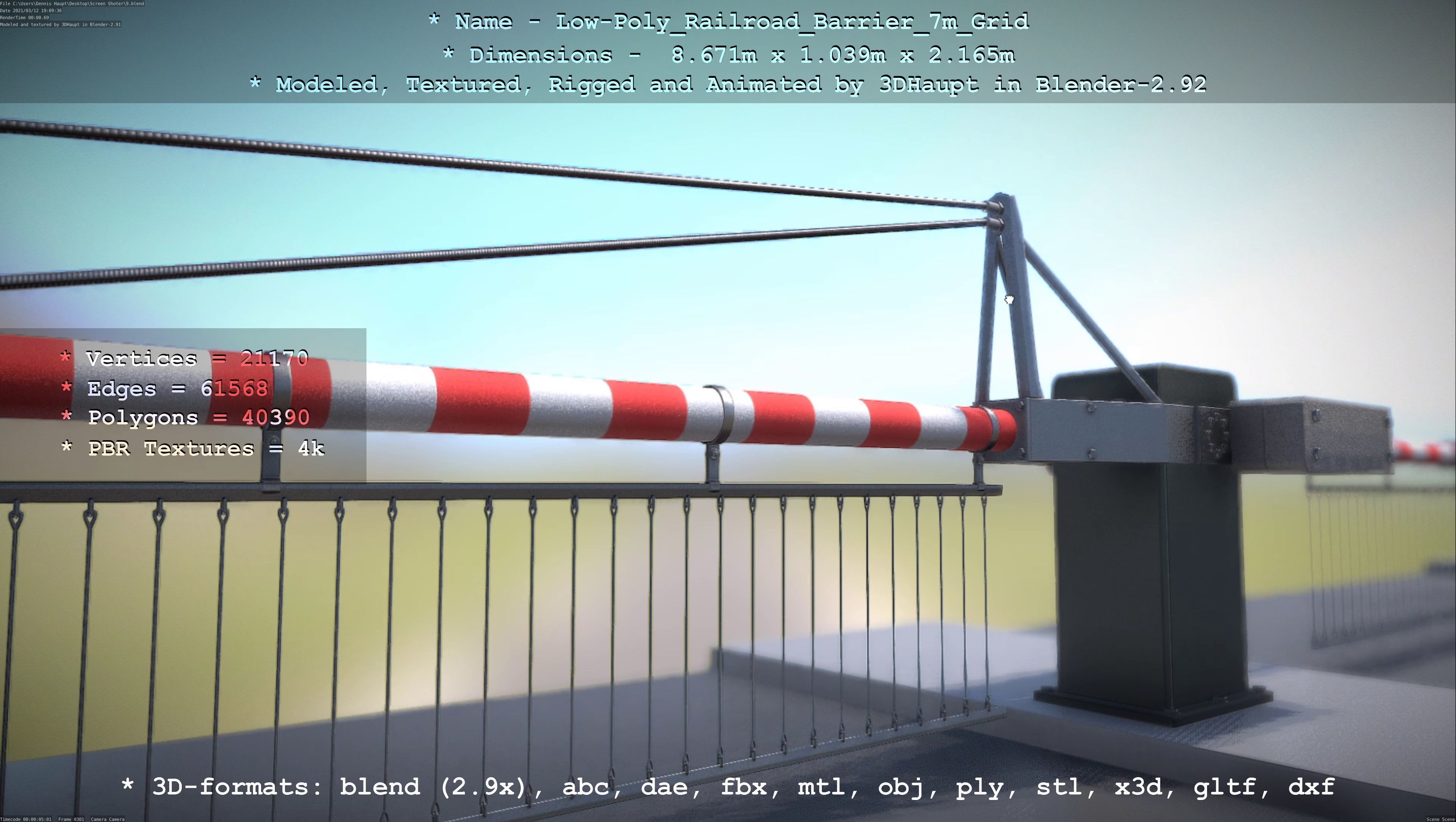 Low-Poly Railroad Barrier 7m with Protective Grid Low-poly 3D model_69