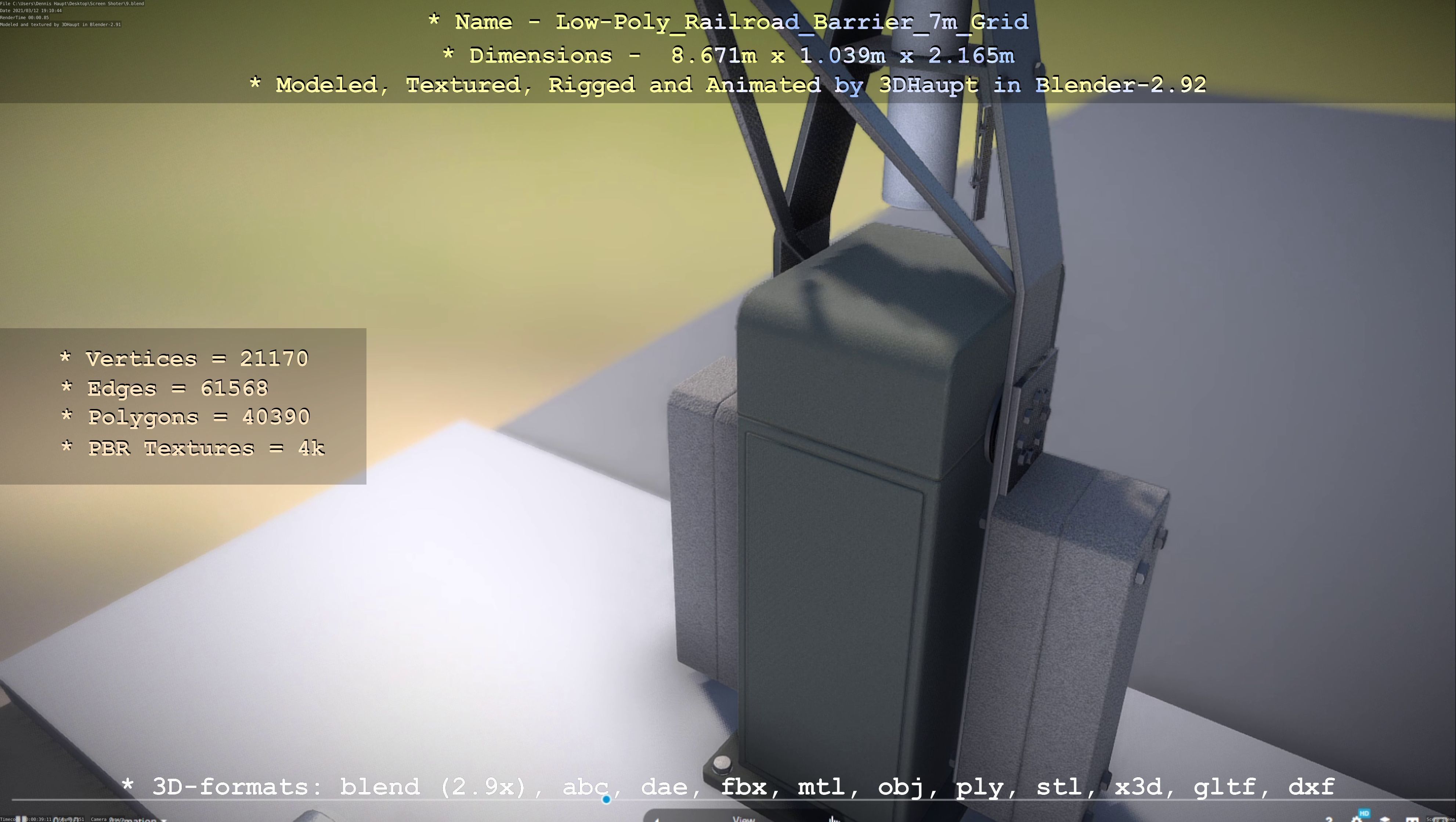 Low-Poly Railroad Barrier 7m with Protective Grid Low-poly 3D model_29