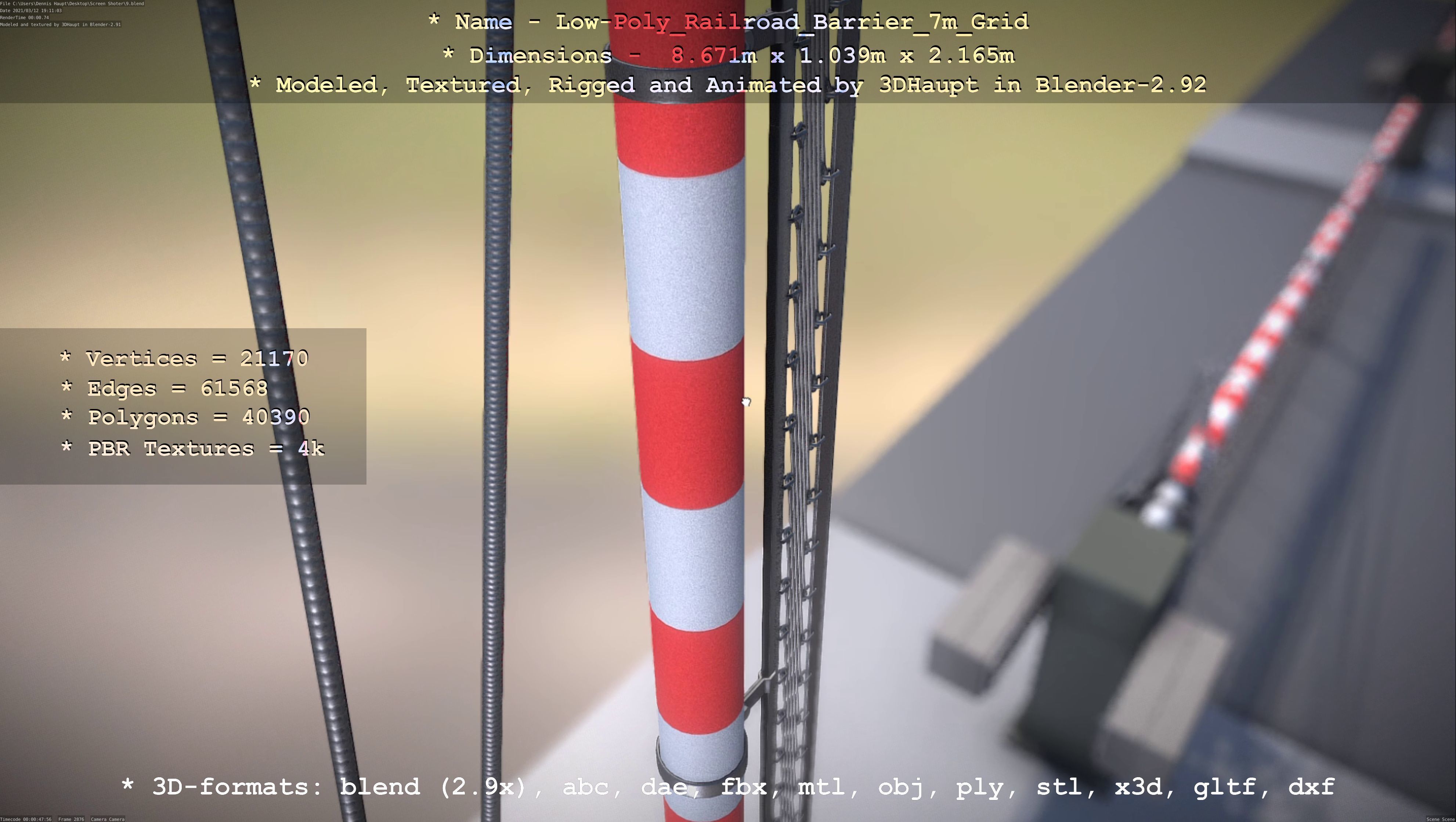 Low-Poly Railroad Barrier 7m with Protective Grid Low-poly 3D model_9