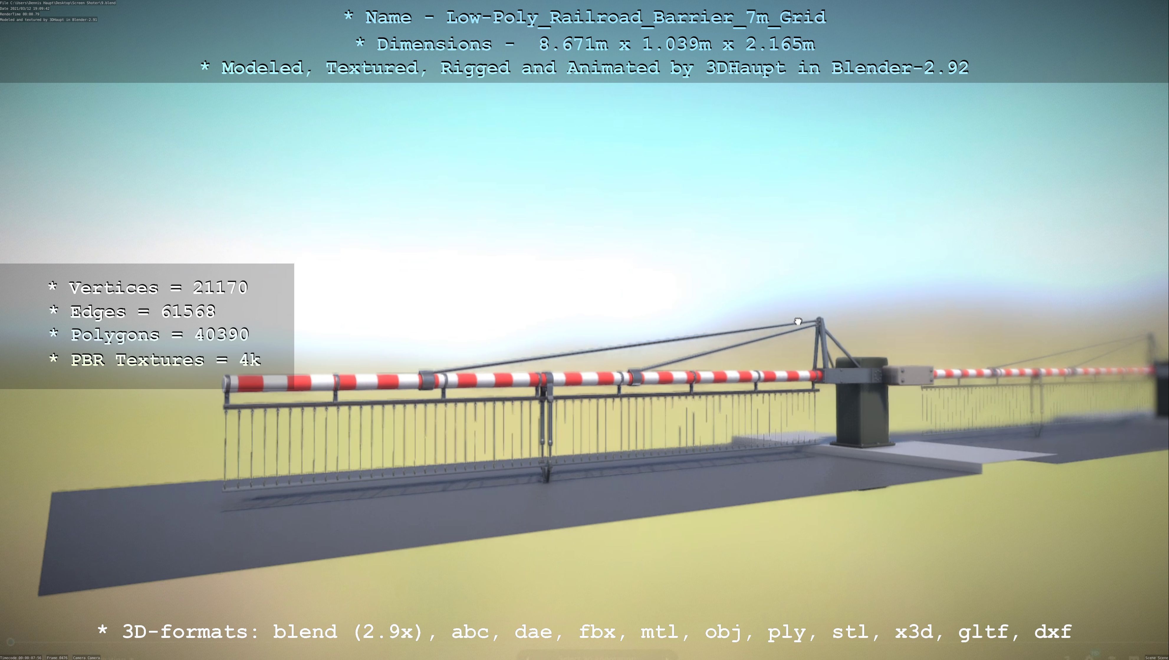 Low-Poly Railroad Barrier 7m with Protective Grid Low-poly 3D model_71