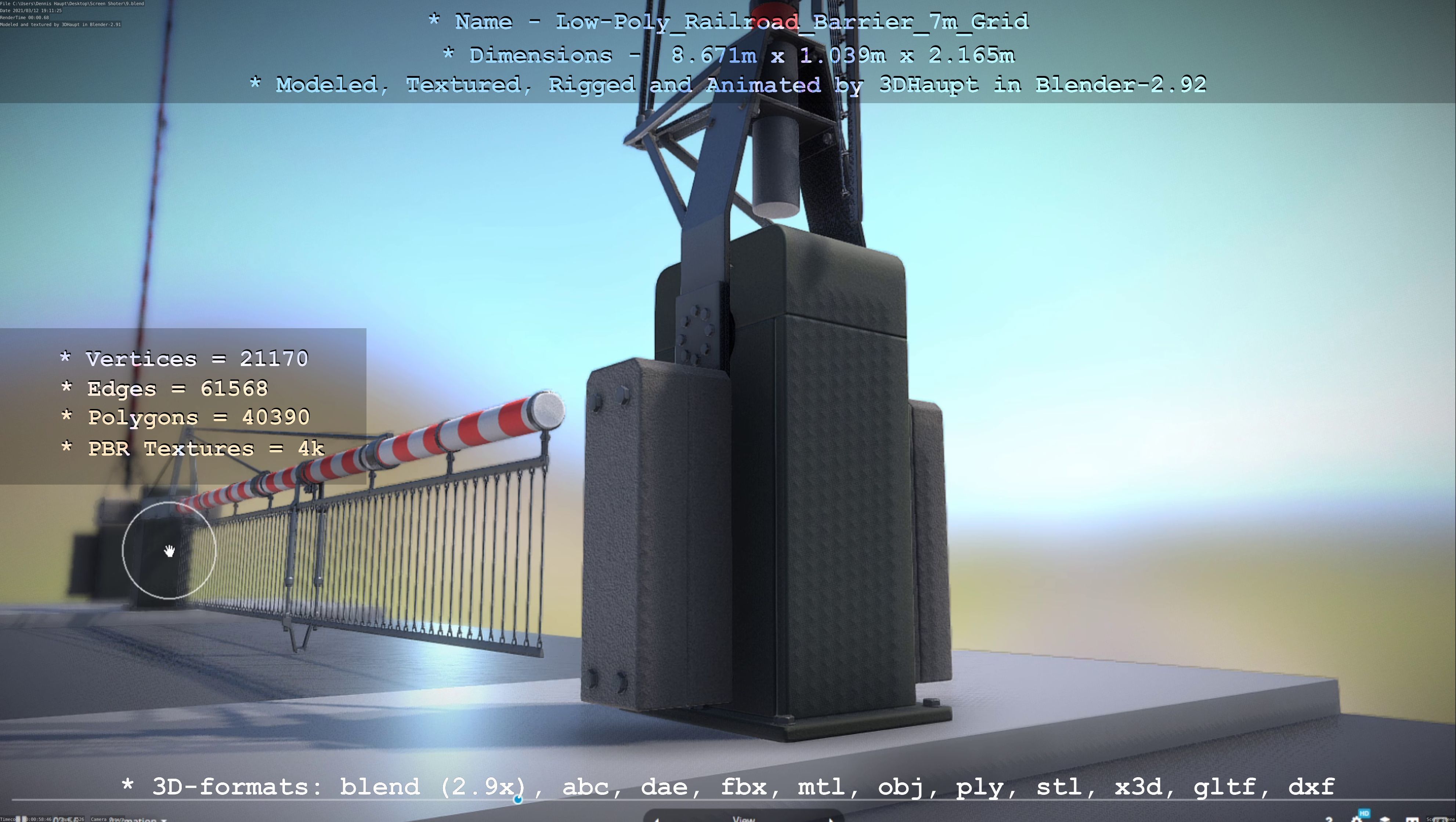 Low-Poly Railroad Barrier 7m with Protective Grid Low-poly 3D model_53