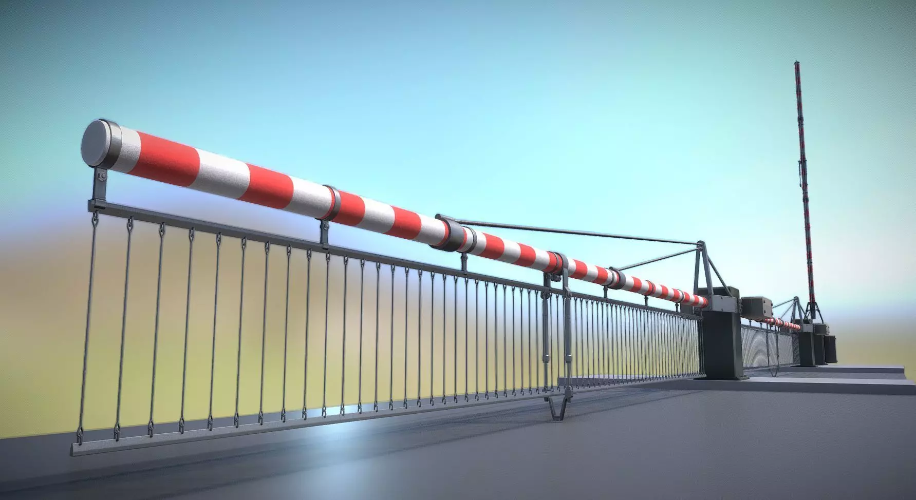 Low-Poly Railroad Barrier 7m with Protective Grid Low-poly 3D model_0