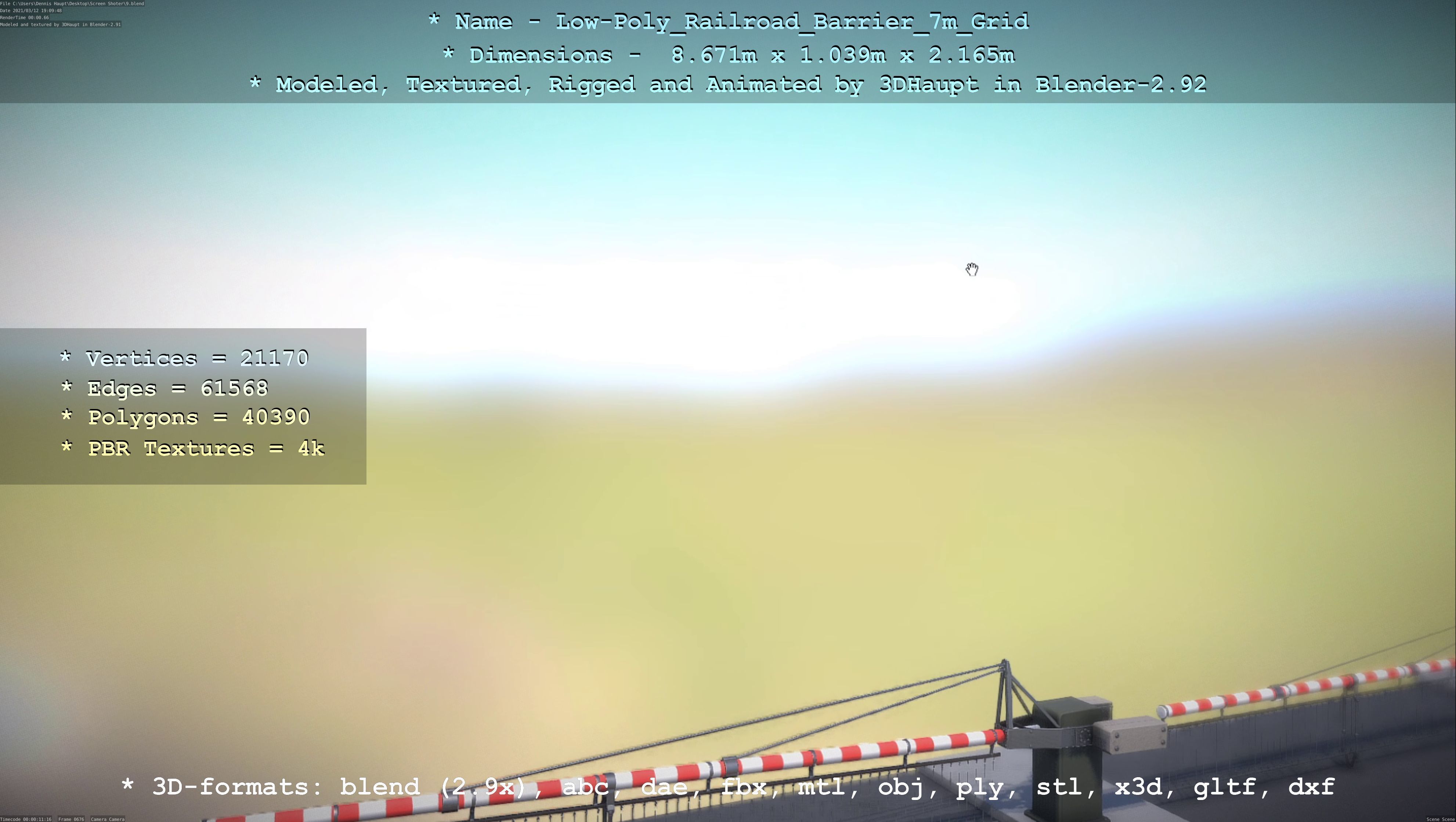 Low-Poly Railroad Barrier 7m with Protective Grid Low-poly 3D model_75