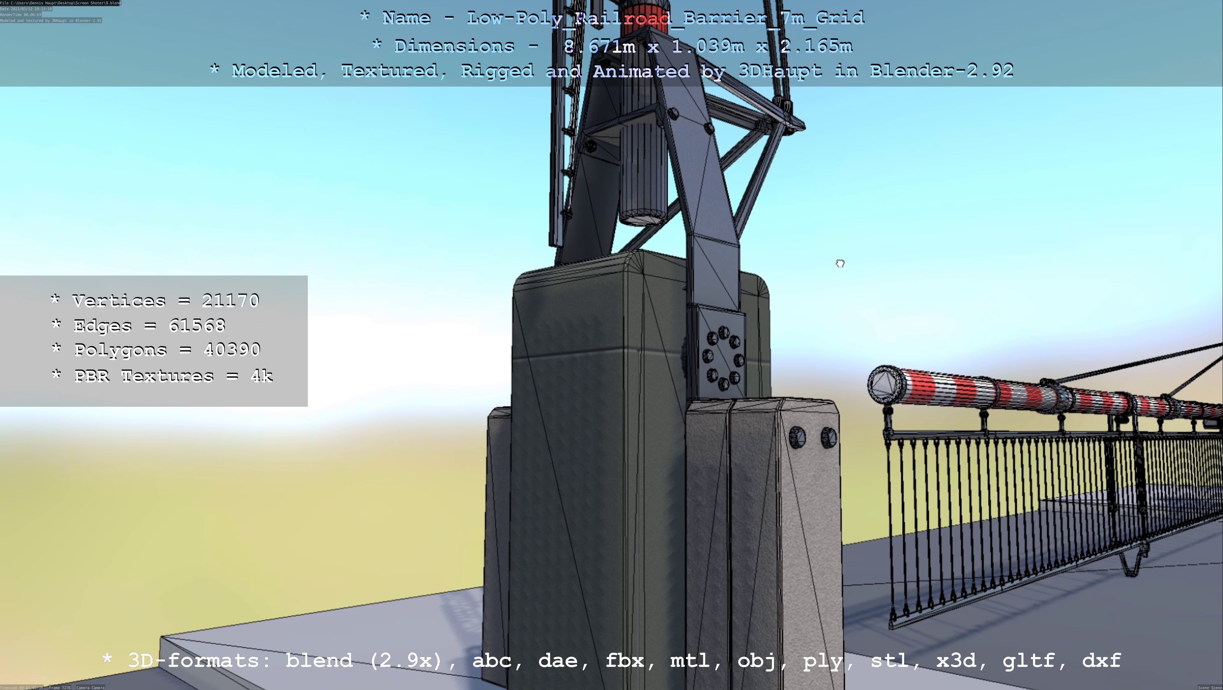 Low-Poly Railroad Barrier 7m with Protective Grid Low-poly 3D model_4