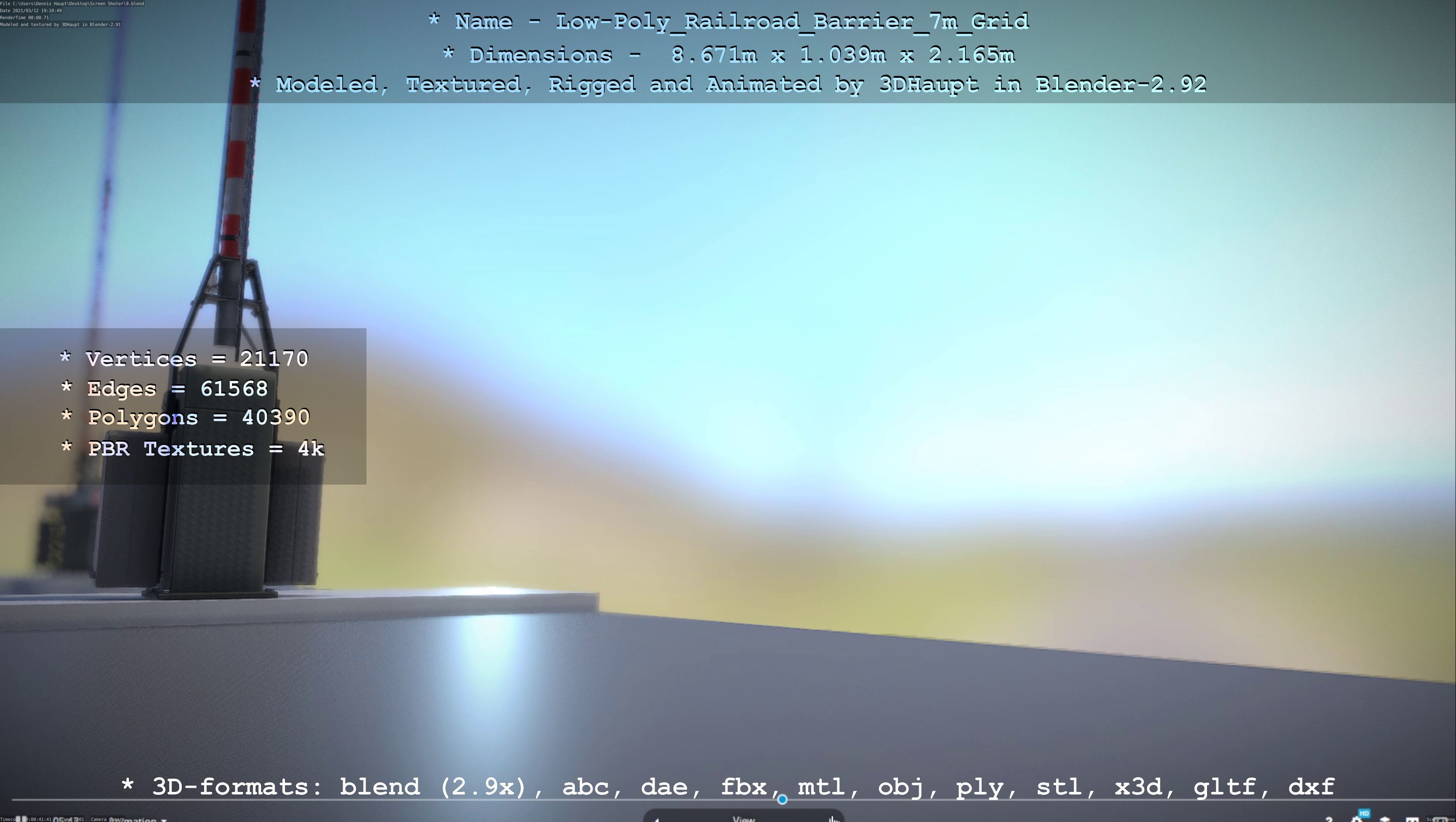 Low-Poly Railroad Barrier 7m with Protective Grid Low-poly 3D model_36