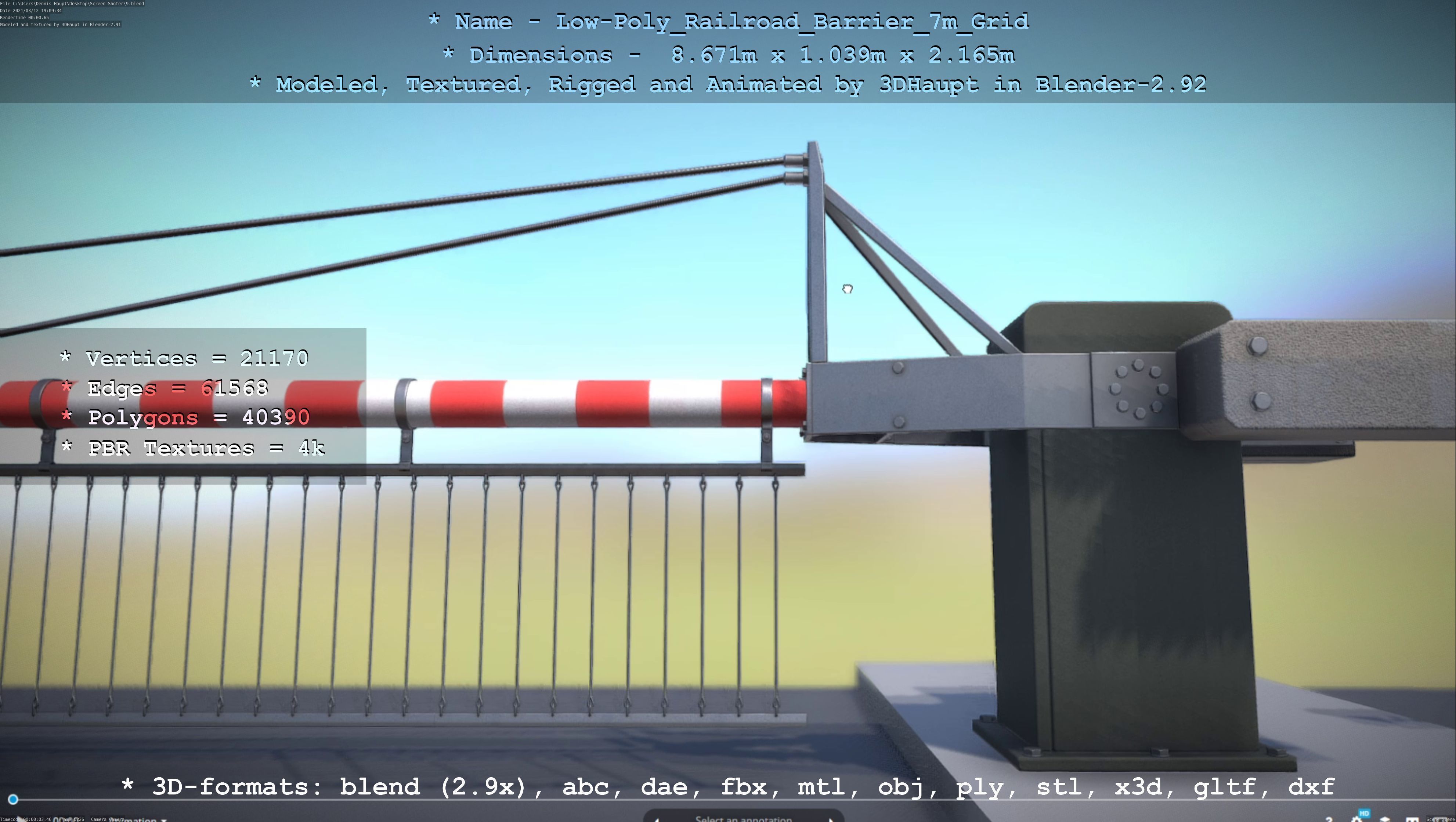 Low-Poly Railroad Barrier 7m with Protective Grid Low-poly 3D model_68