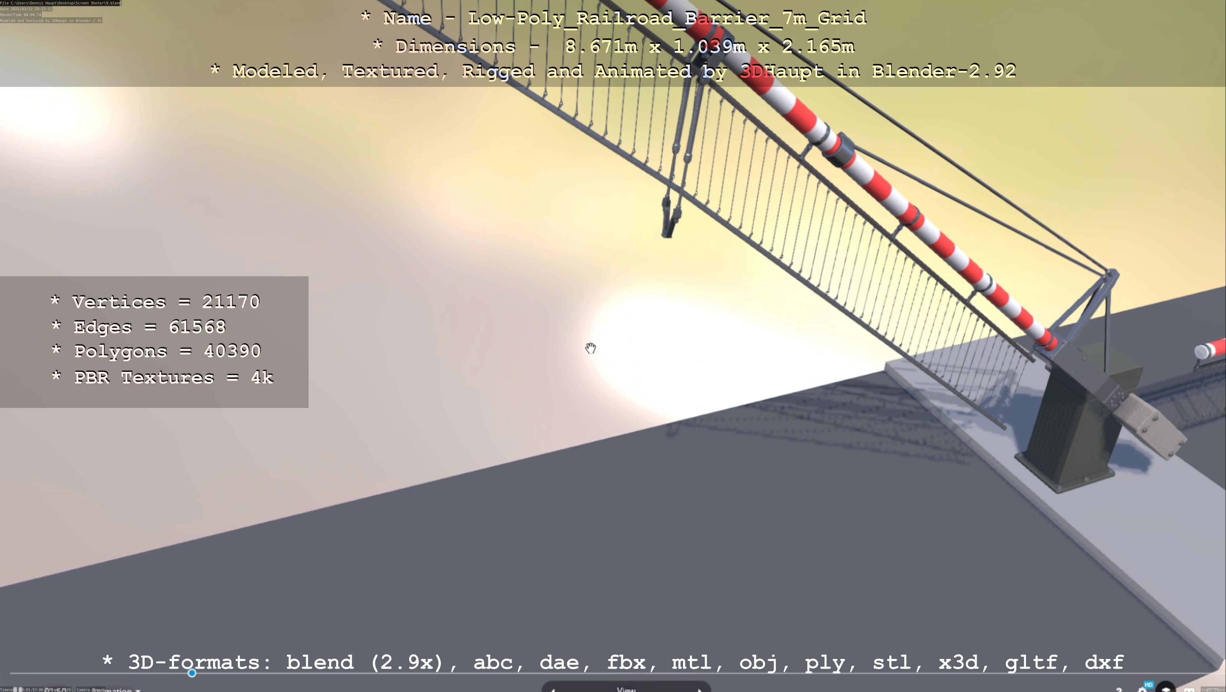 Low-Poly Railroad Barrier 7m with Protective Grid Low-poly 3D model_58