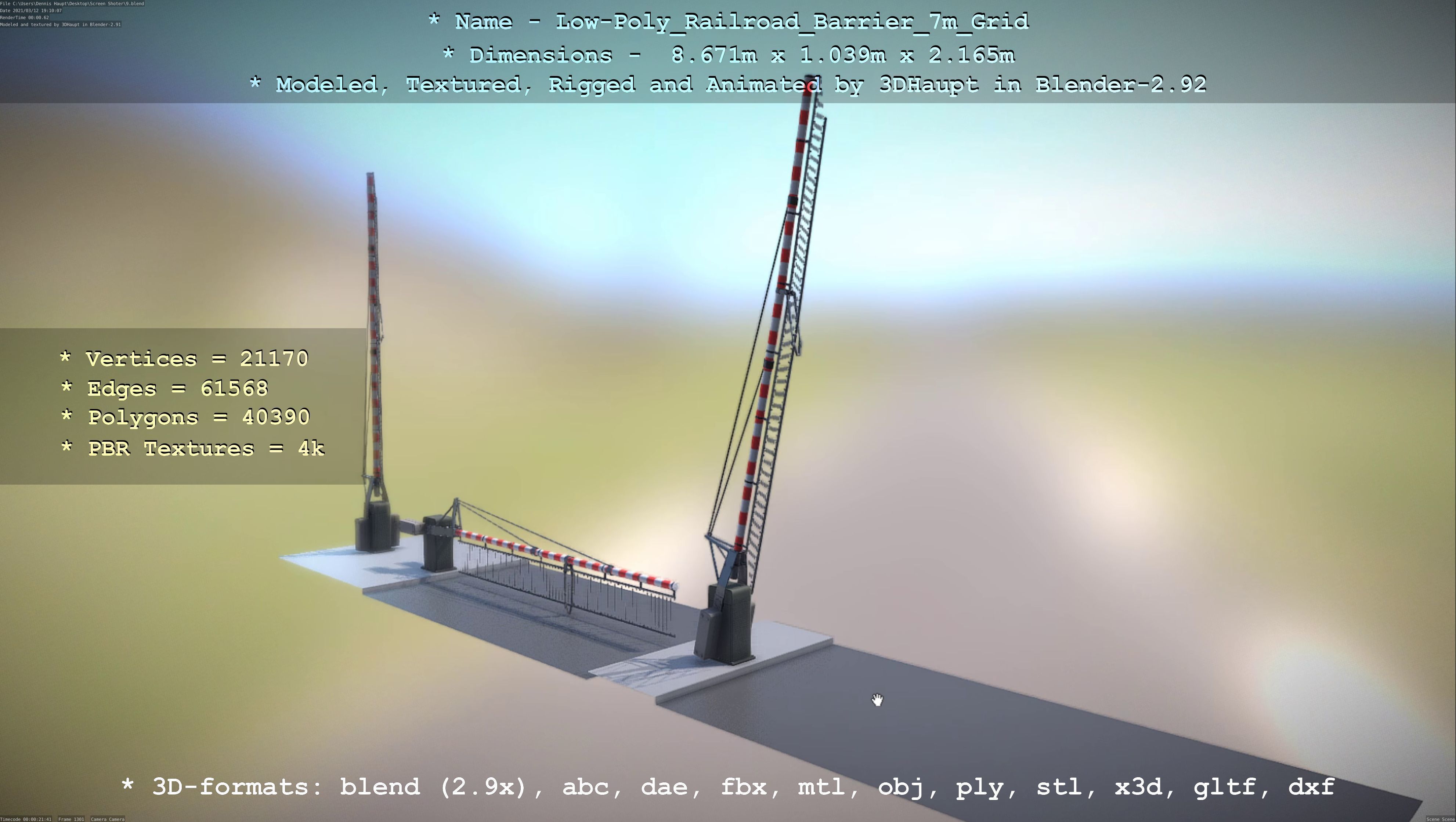 Low-Poly Railroad Barrier 7m with Protective Grid Low-poly 3D model_88
