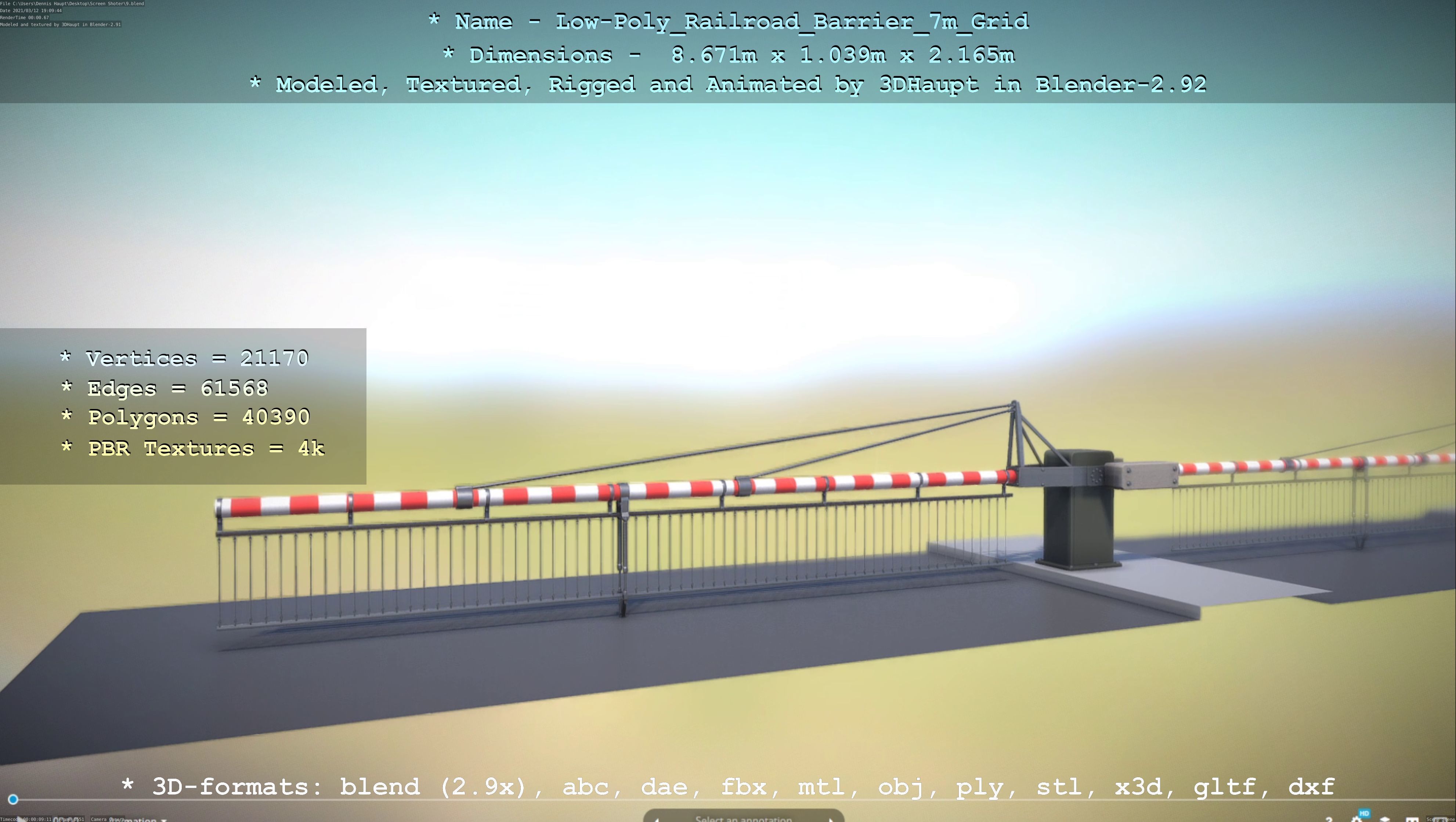 Low-Poly Railroad Barrier 7m with Protective Grid Low-poly 3D model_72