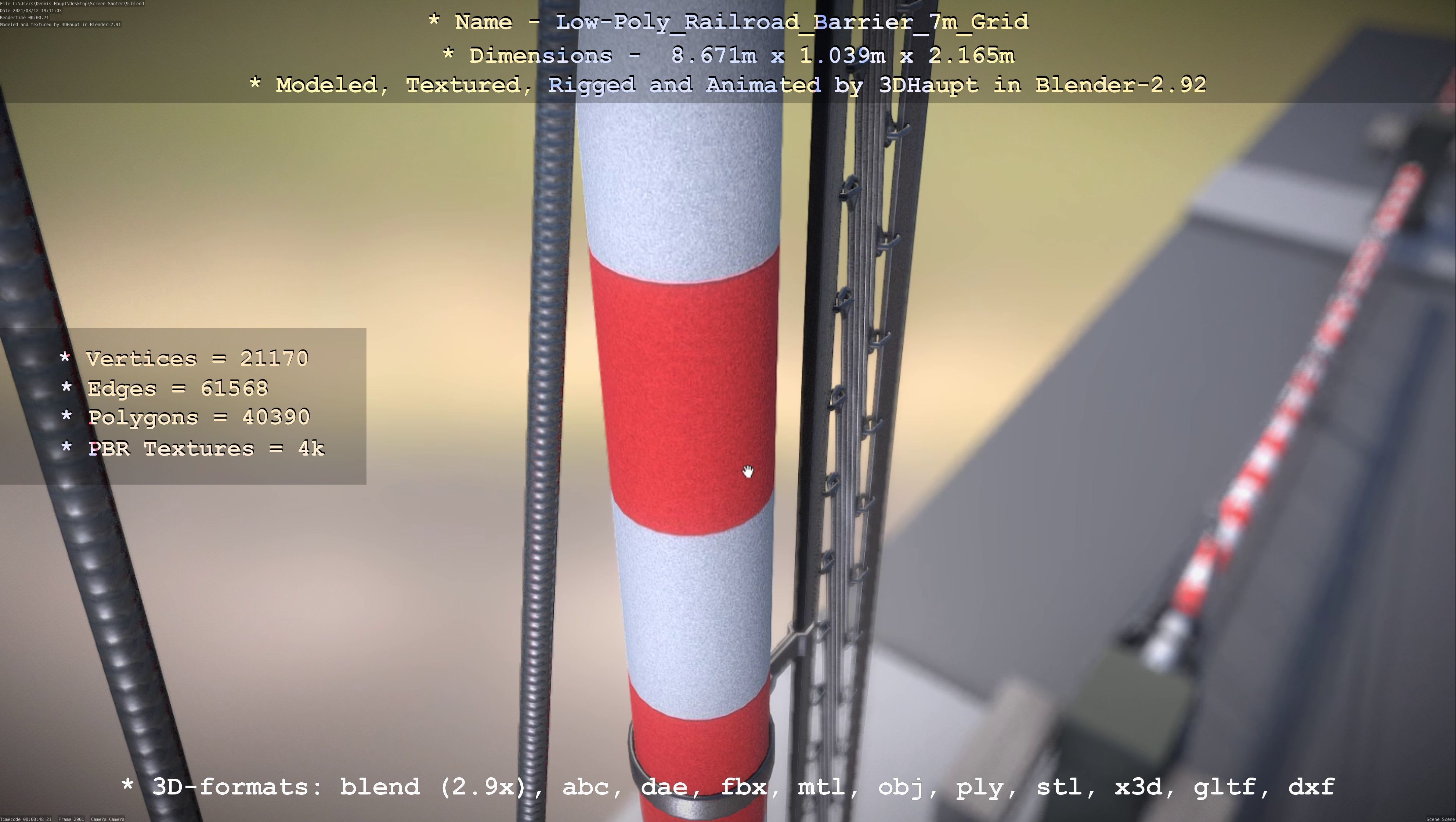 Low-Poly Railroad Barrier 7m with Protective Grid Low-poly 3D model_10