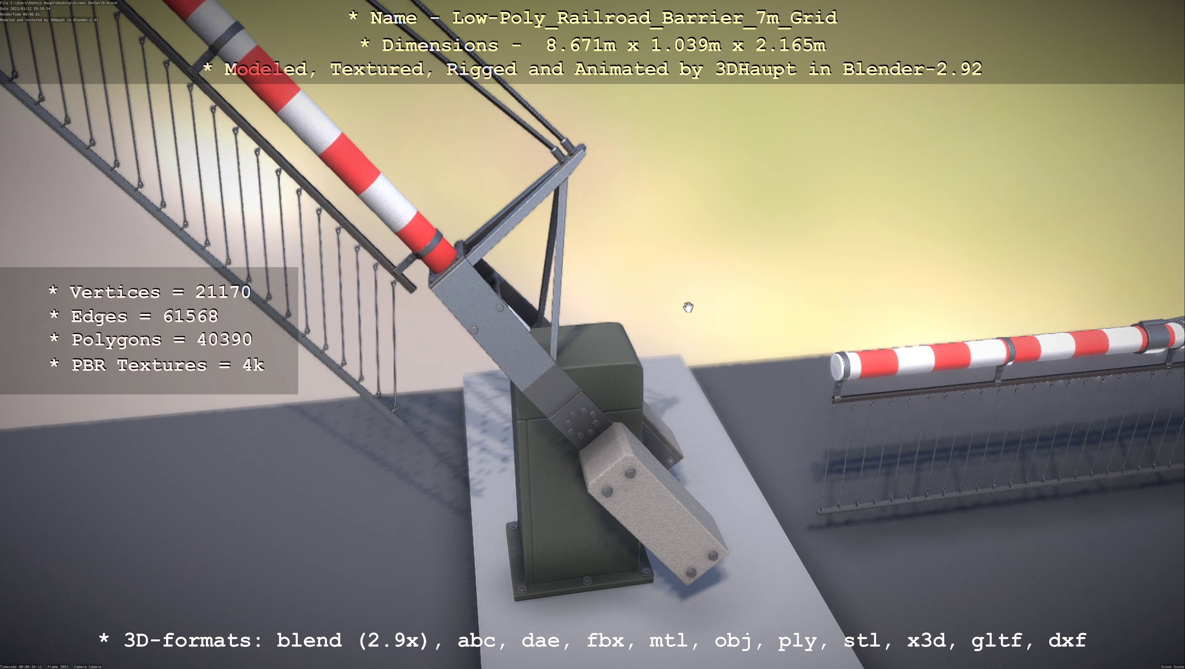 Low-Poly Railroad Barrier 7m with Protective Grid Low-poly 3D model_96