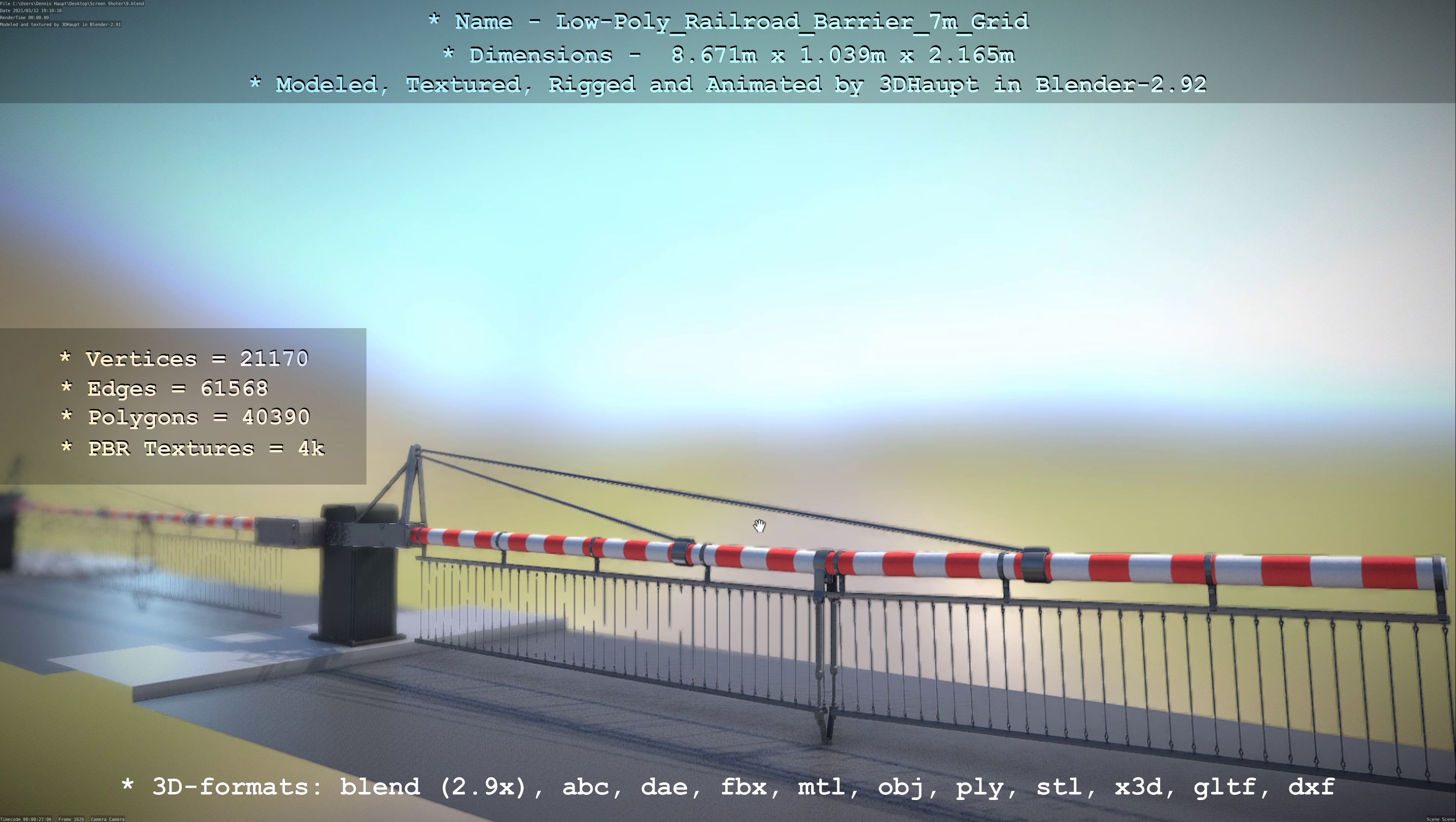 Low-Poly Railroad Barrier 7m with Protective Grid Low-poly 3D model_93