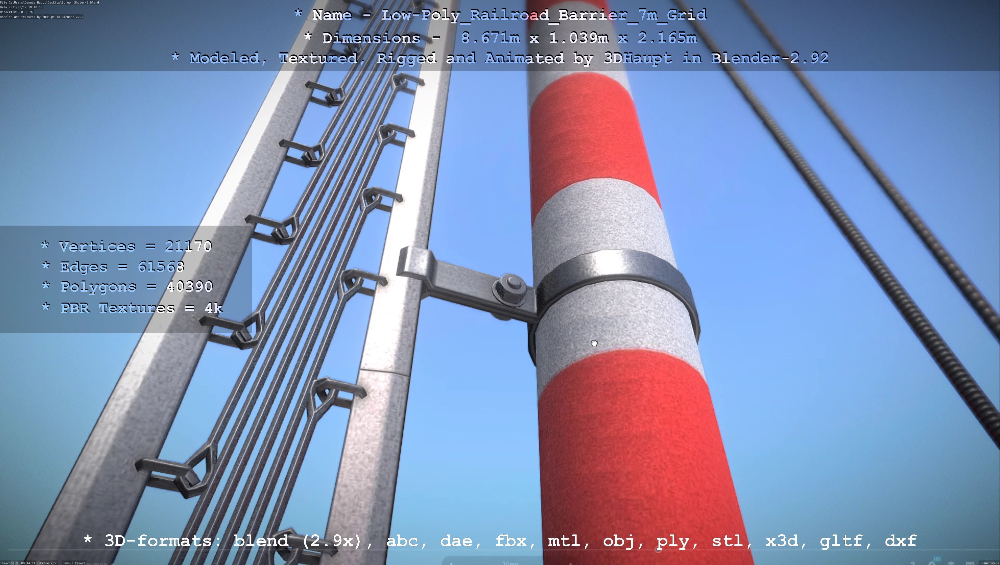 Low-Poly Railroad Barrier 7m with Protective Grid Low-poly 3D model_38