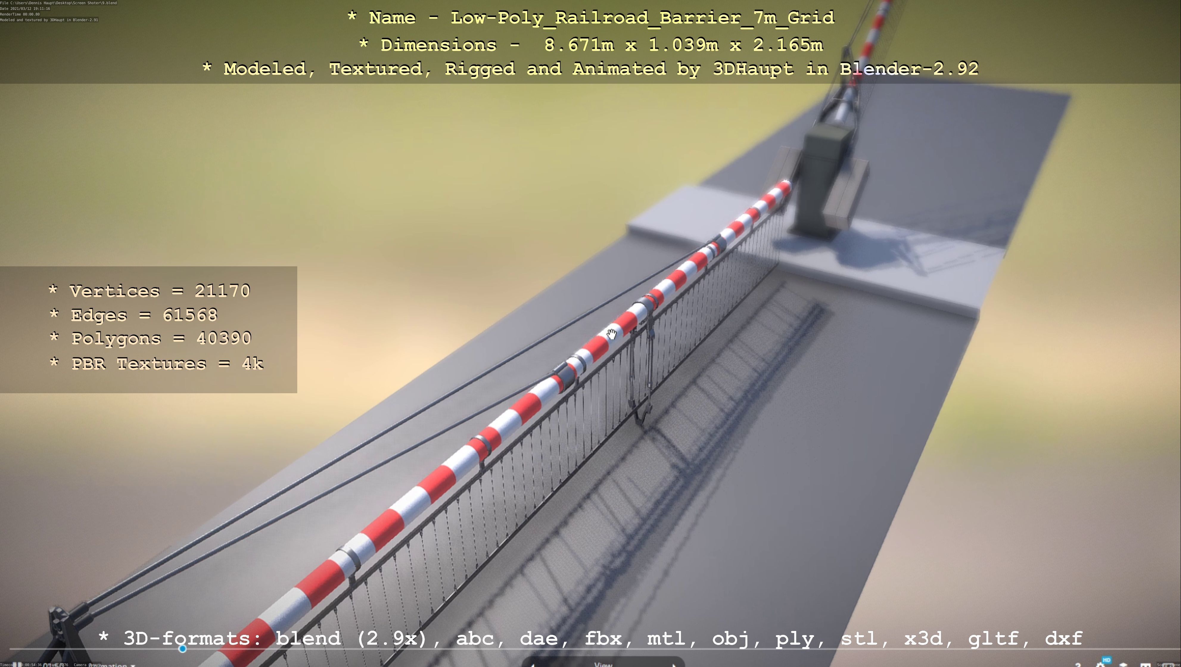 Low-Poly Railroad Barrier 7m with Protective Grid Low-poly 3D model_49