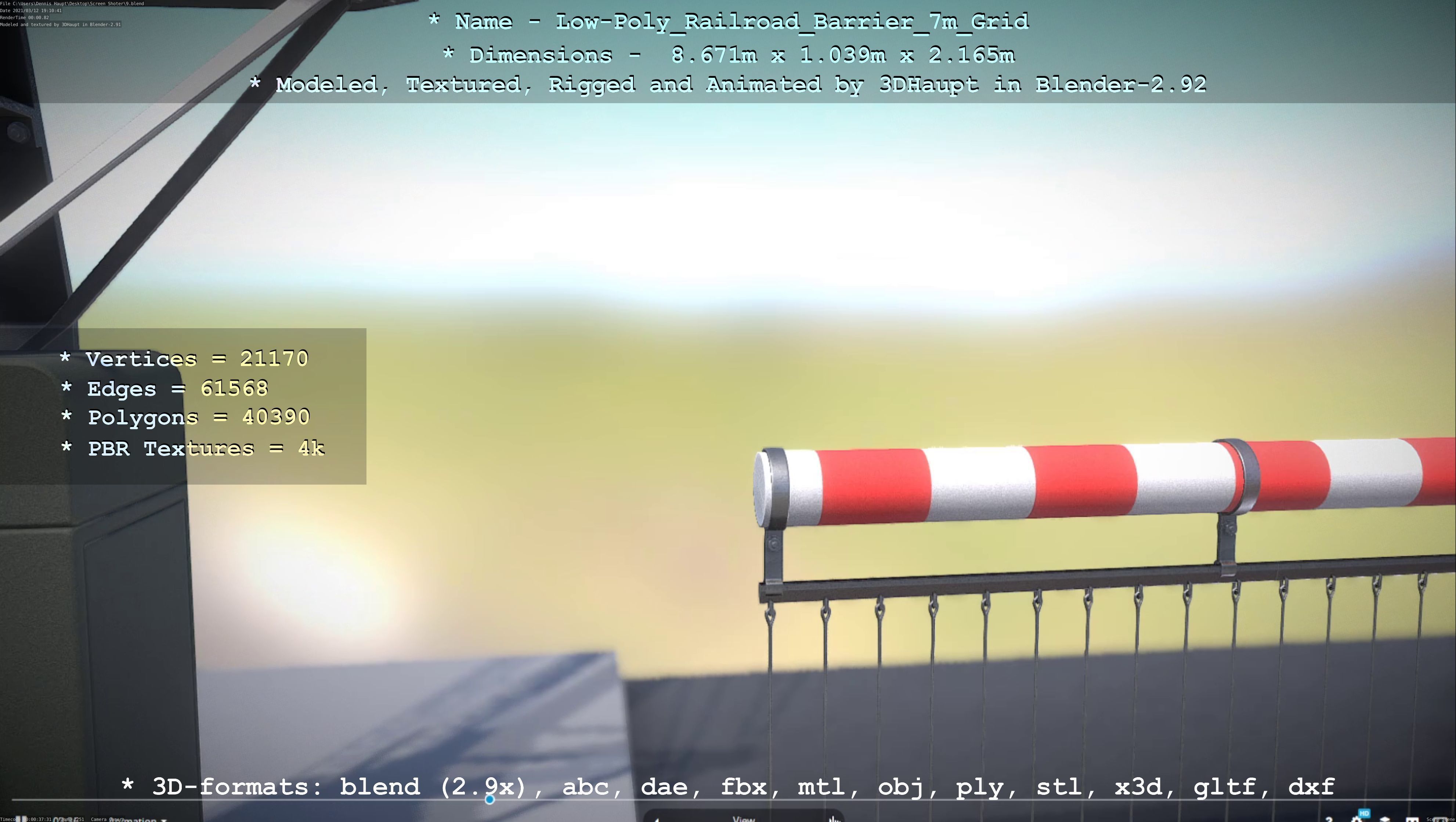 Low-Poly Railroad Barrier 7m with Protective Grid Low-poly 3D model_12