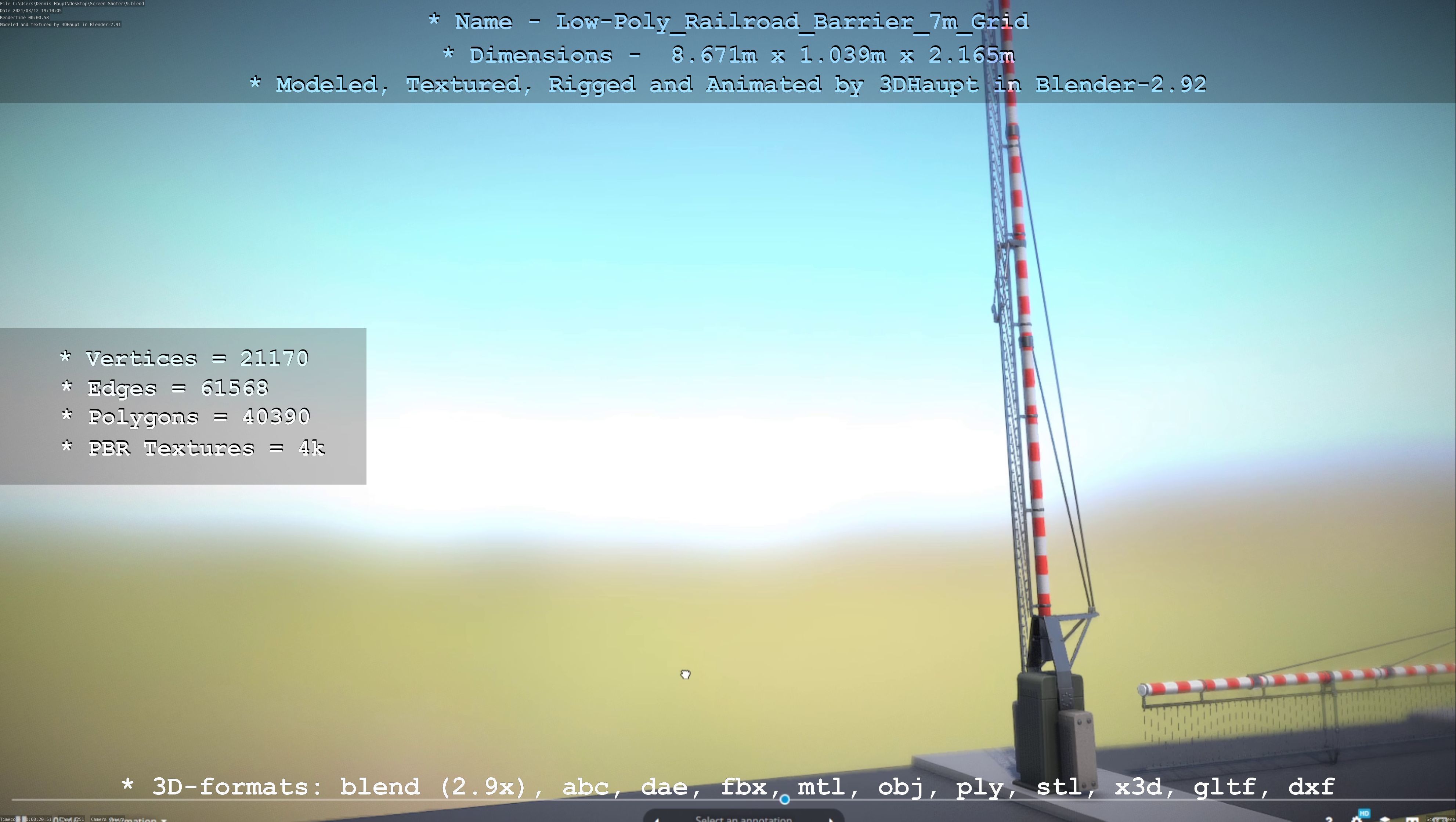 Low-Poly Railroad Barrier 7m with Protective Grid Low-poly 3D model_86