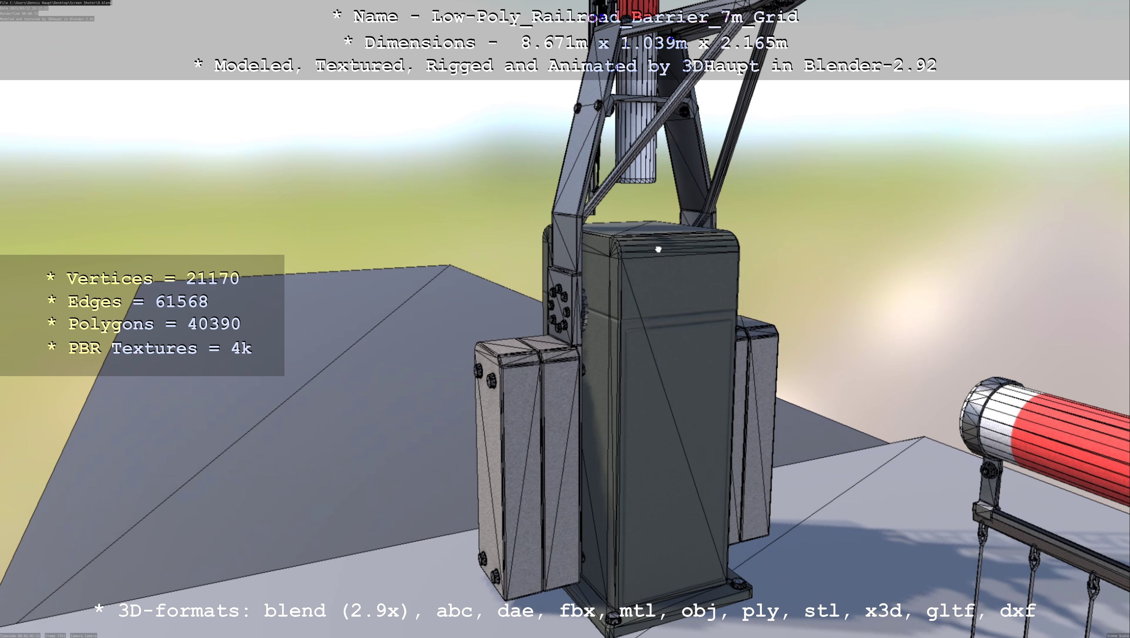 Low-Poly Railroad Barrier 7m with Protective Grid Low-poly 3D model_13